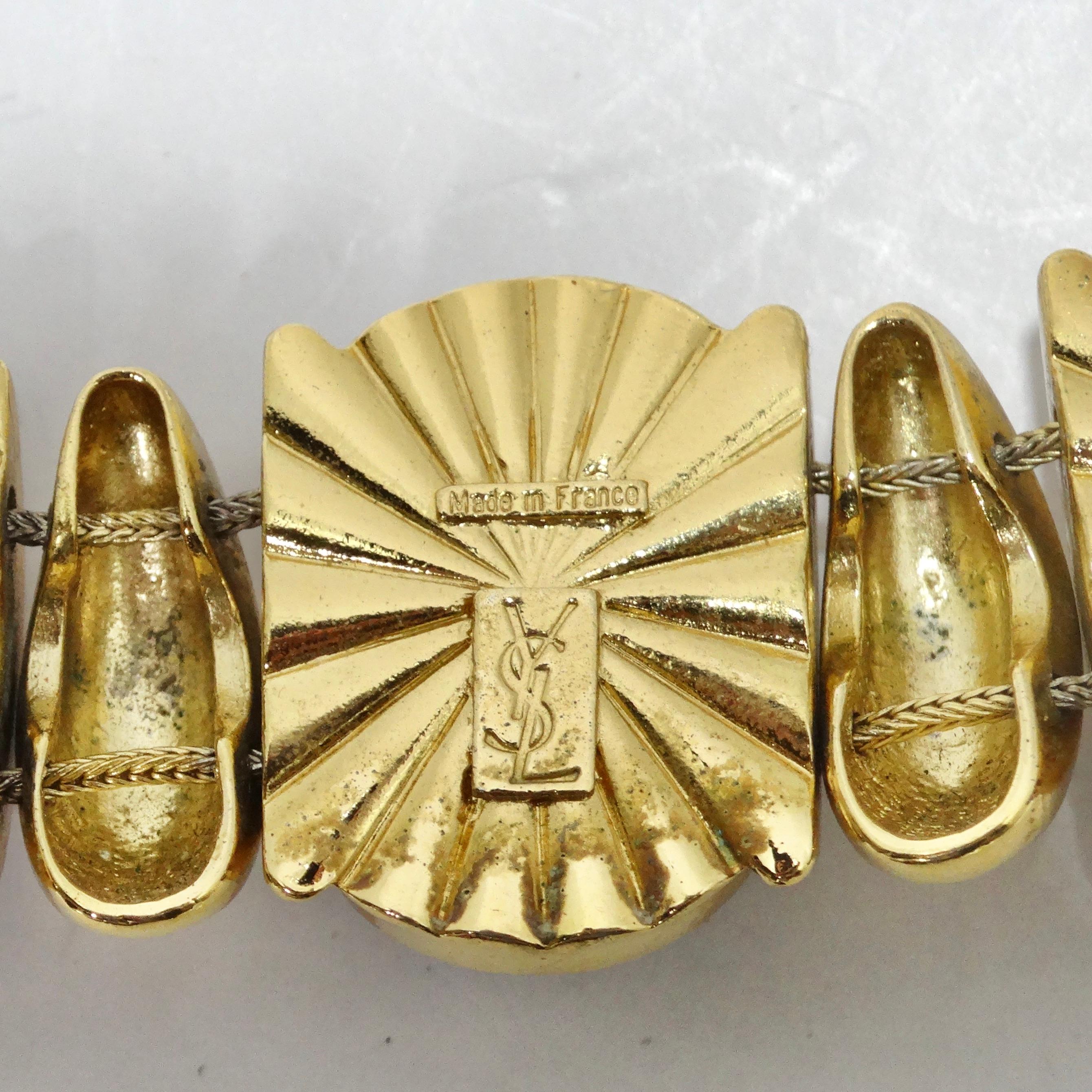 Women's or Men's Yves Saint Laurent 1980s Gold Tone Wood Choker Necklace For Sale