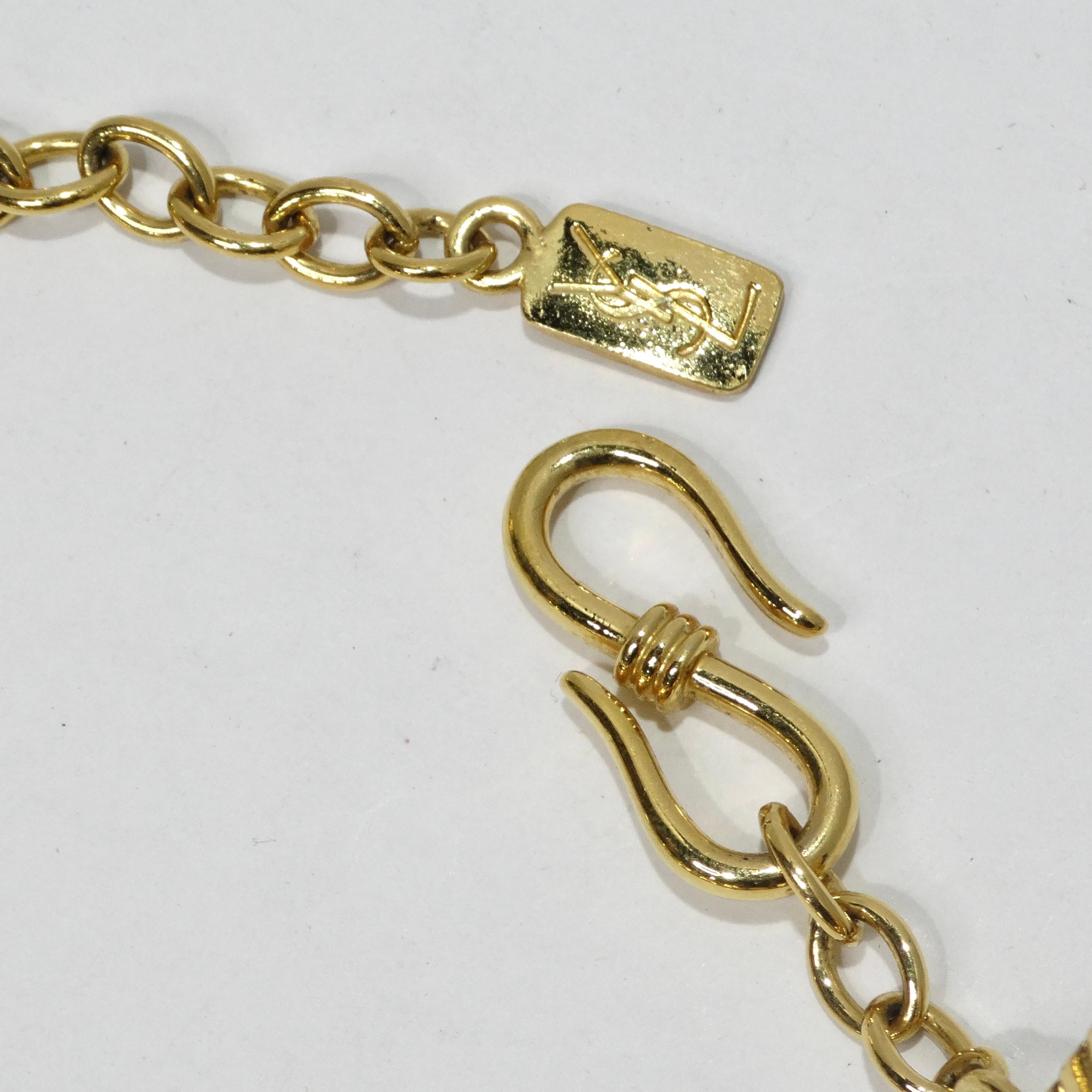 Yves Saint Laurent 1980s Gold Tone Wood Choker Necklace For Sale 1