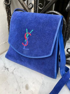 Yves Saint Laurent 1980s Majorelle Blue Suede & Leather Shoulder Bag