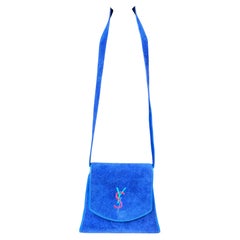 Yves Saint Laurent 1980s Majorelle Blue Suede & Leather Shoulder Bag