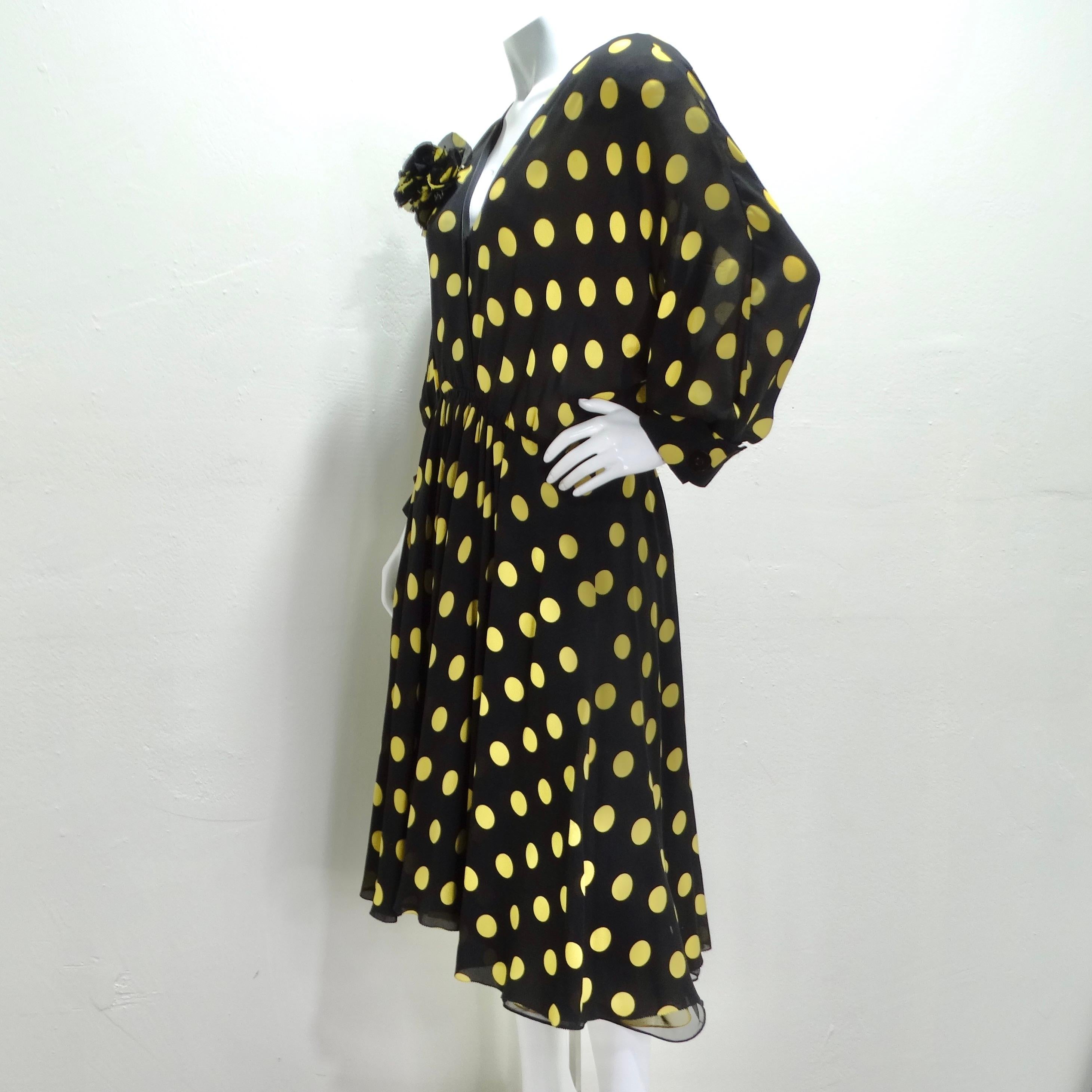 Women's or Men's Yves Saint Laurent 1980s Polka Dot Dress & Brooch Set For Sale