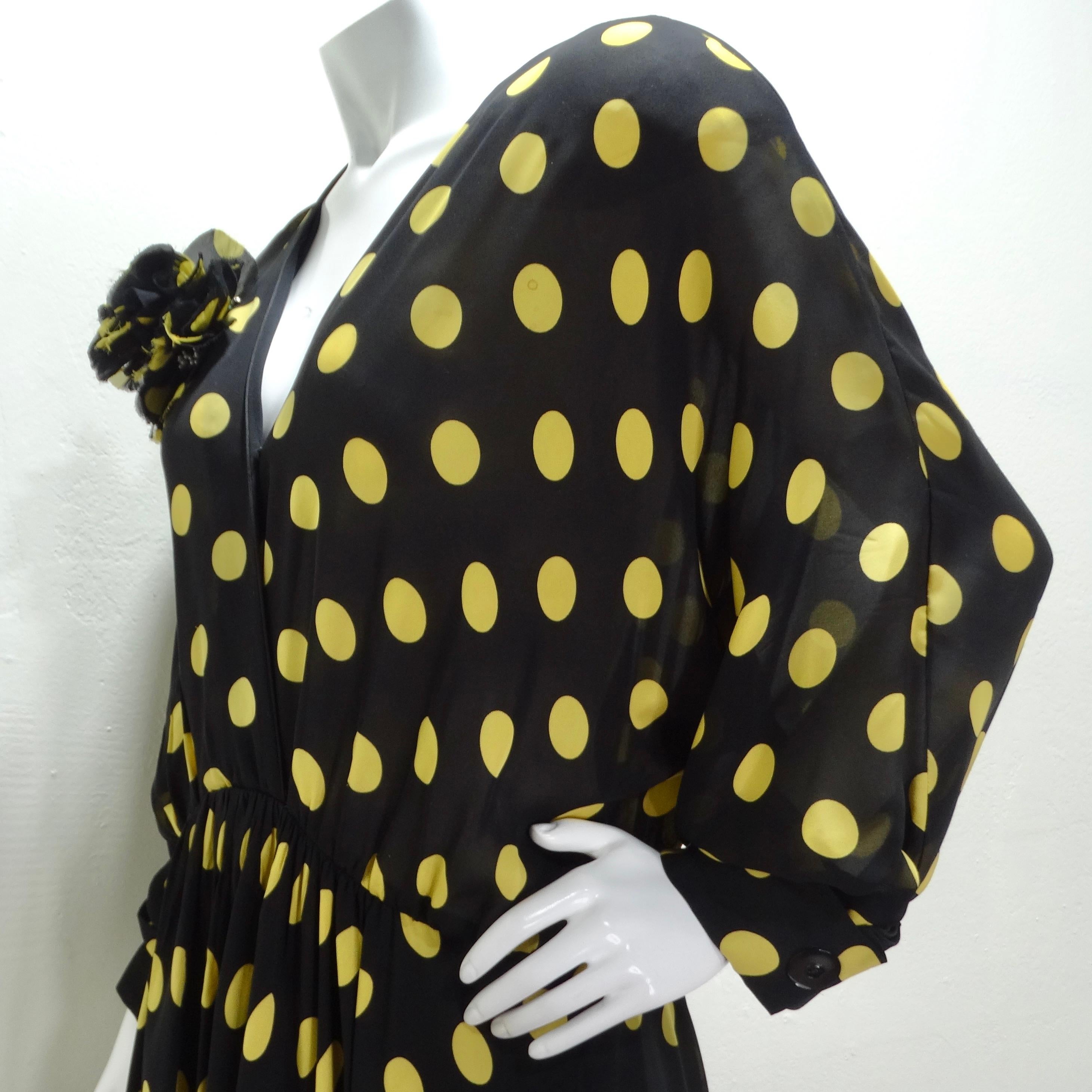 Yves Saint Laurent 1980s Polka Dot Dress & Brooch Set For Sale 1
