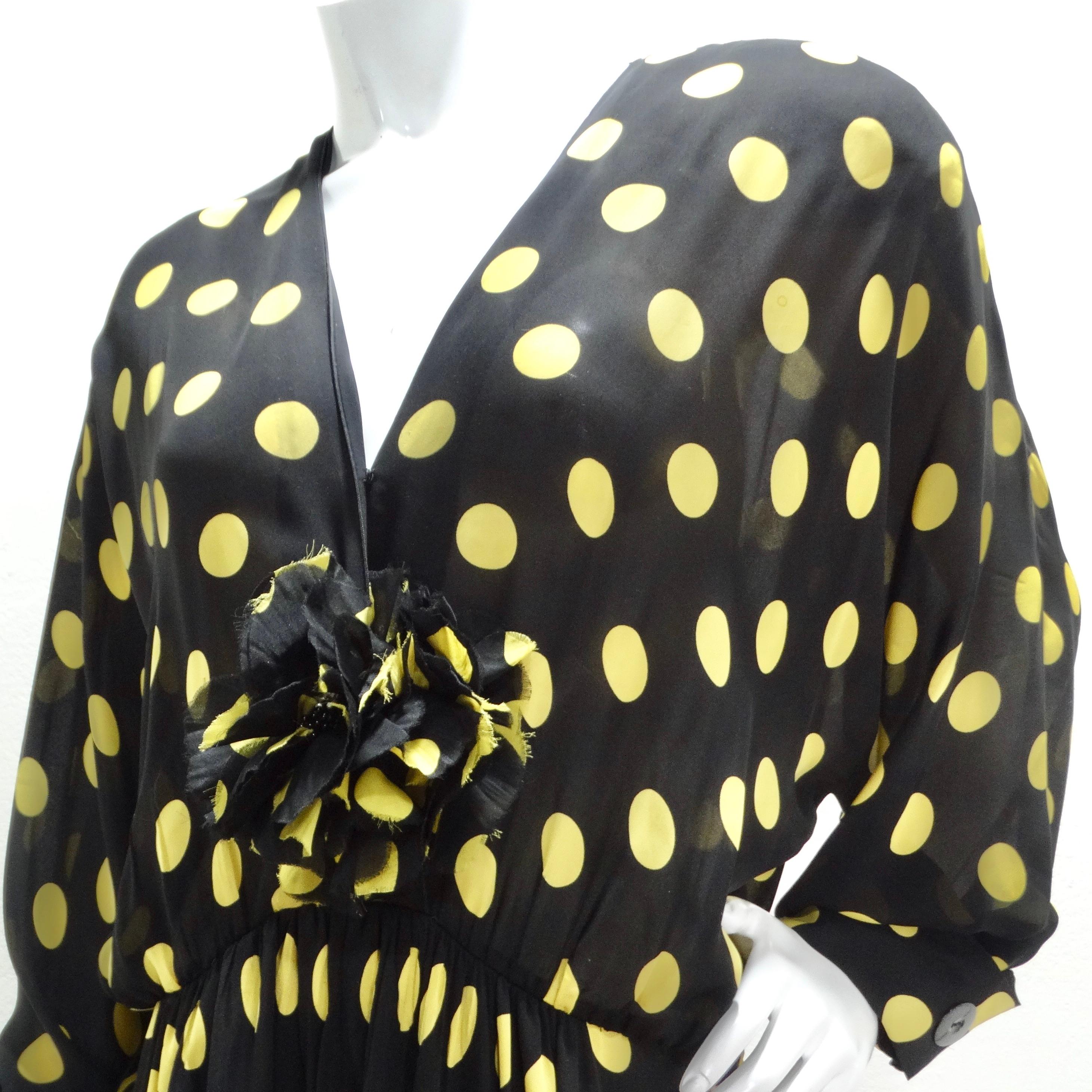 Yves Saint Laurent 1980s Polka Dot Dress & Brooch Set For Sale 3