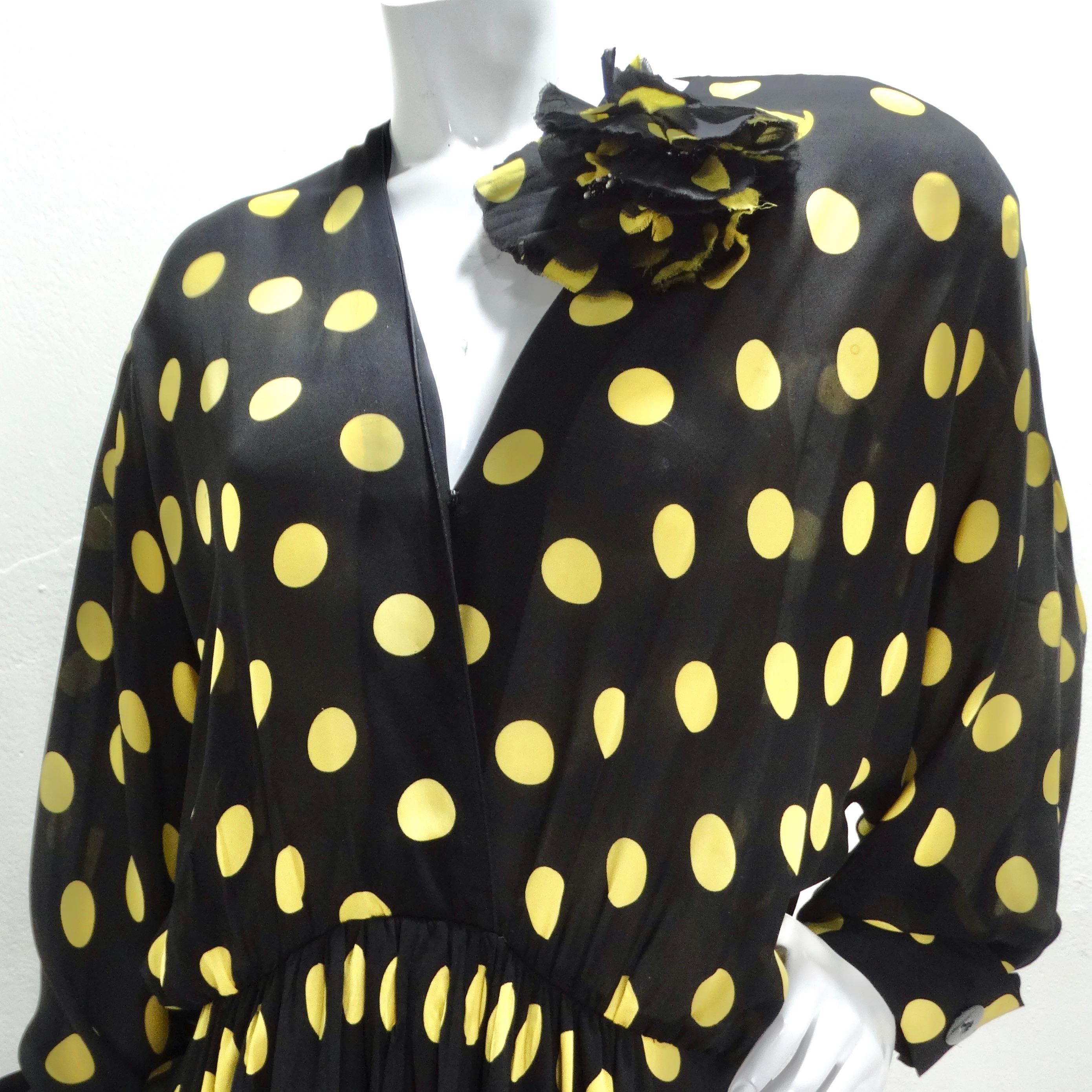 Yves Saint Laurent 1980s Polka Dot Dress & Brooch Set For Sale 4