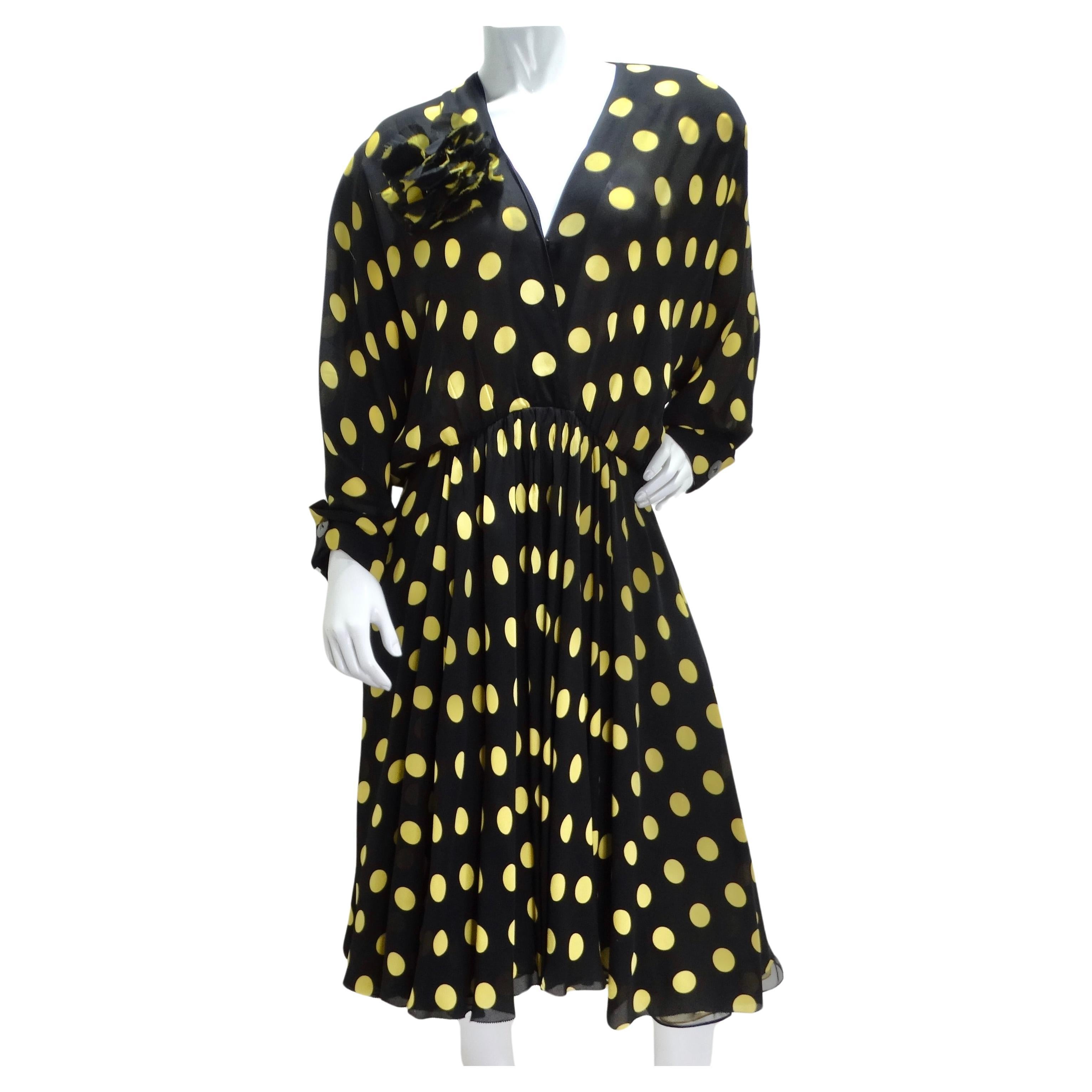 Yves Saint Laurent 1980s Polka Dot Dress & Brooch Set For Sale