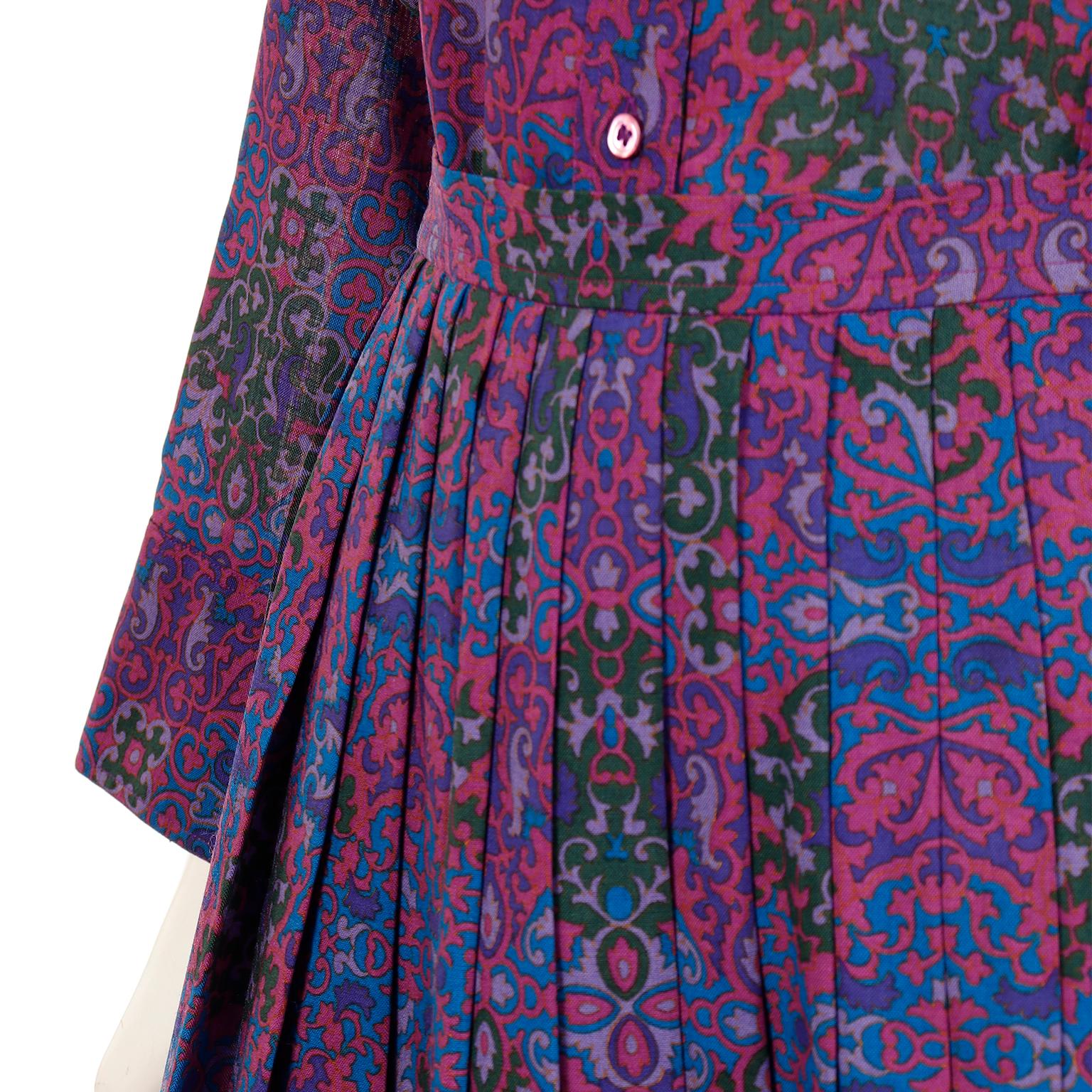 Yves Saint Laurent 1980s Purple Pink Blue Wool Challis 2pc Dress Skirt & Blouse For Sale 6