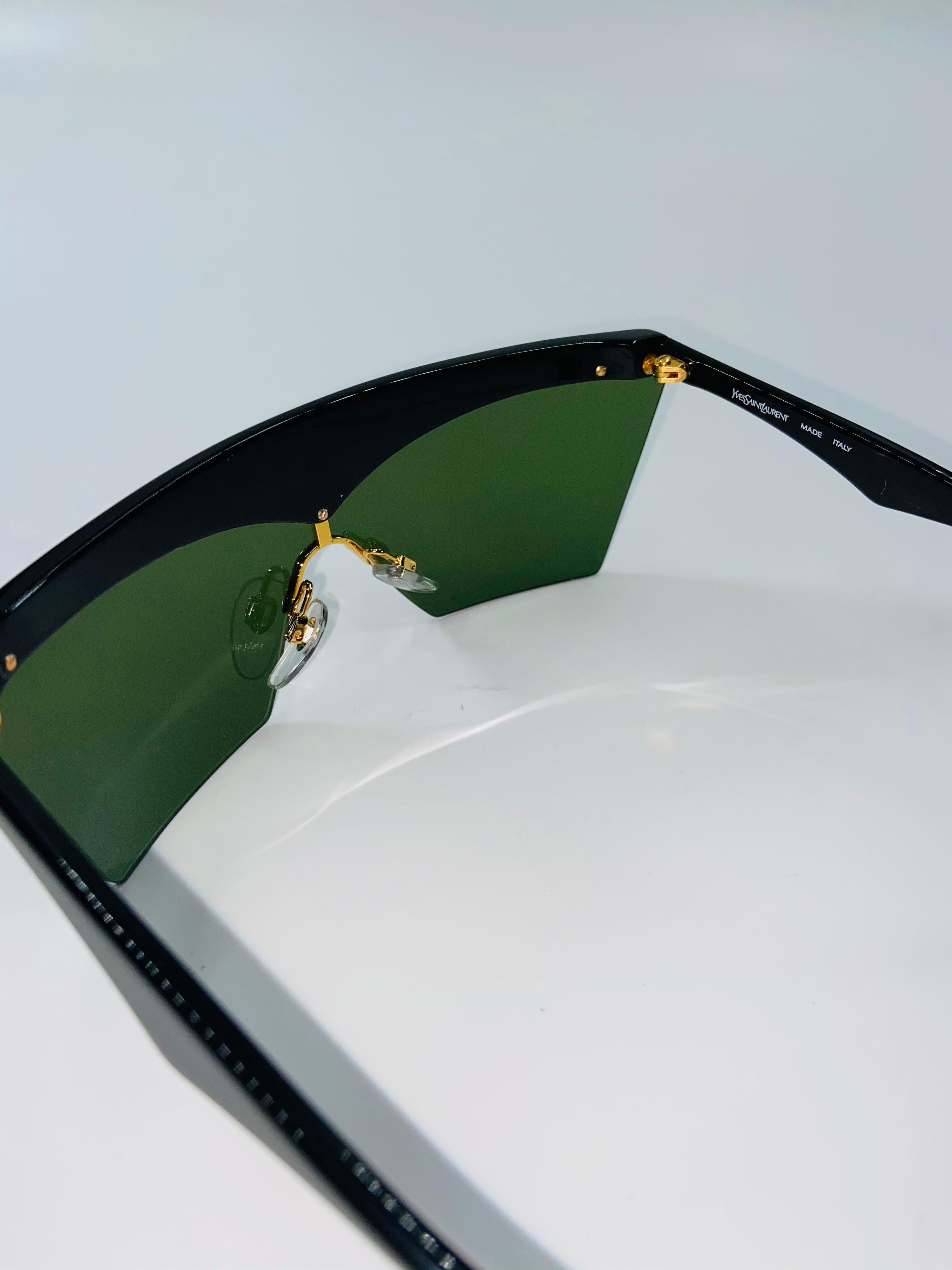 Yves Saint Laurent 1980's Rare Black & Gold Dead Stock Sunglasses For Sale 1