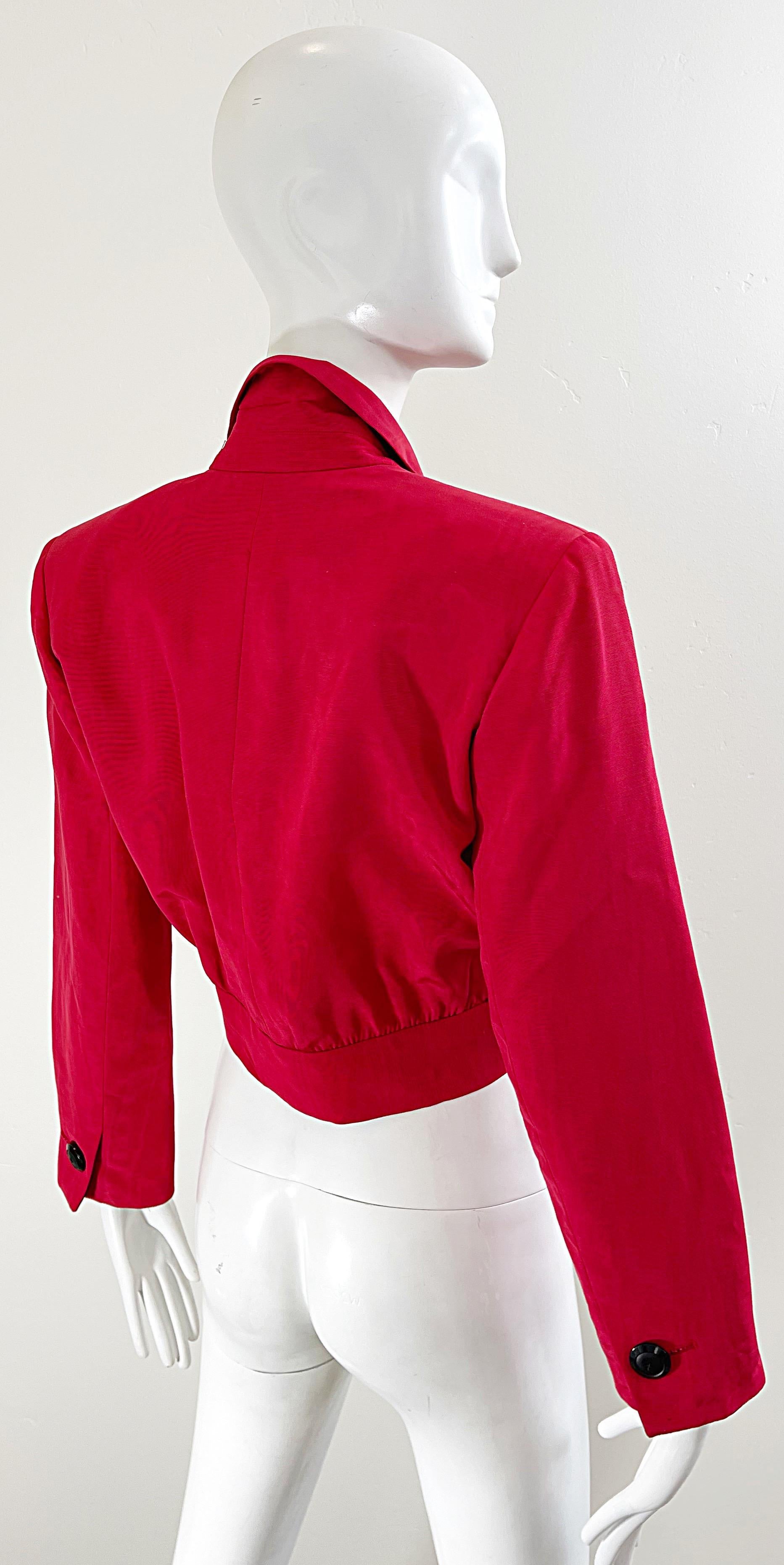 Yves Saint Laurent 1980s Red / Black Silk Cropped Vintage 80s Jacket Blazer YSL For Sale 6