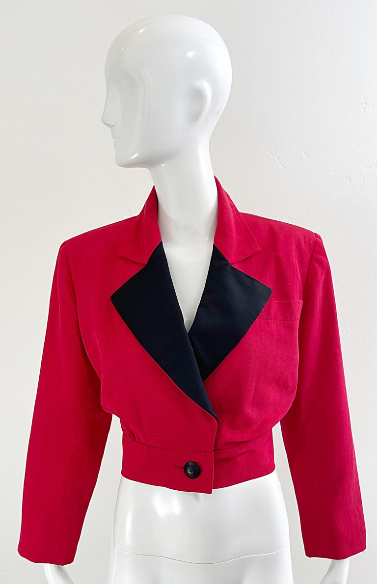 Yves Saint Laurent 1980s Red / Black Silk Cropped Vintage 80s Jacket ...