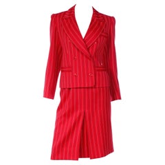 Yves Saint Laurent 1980s Red Pinstripe Jacket and Skirt Suit