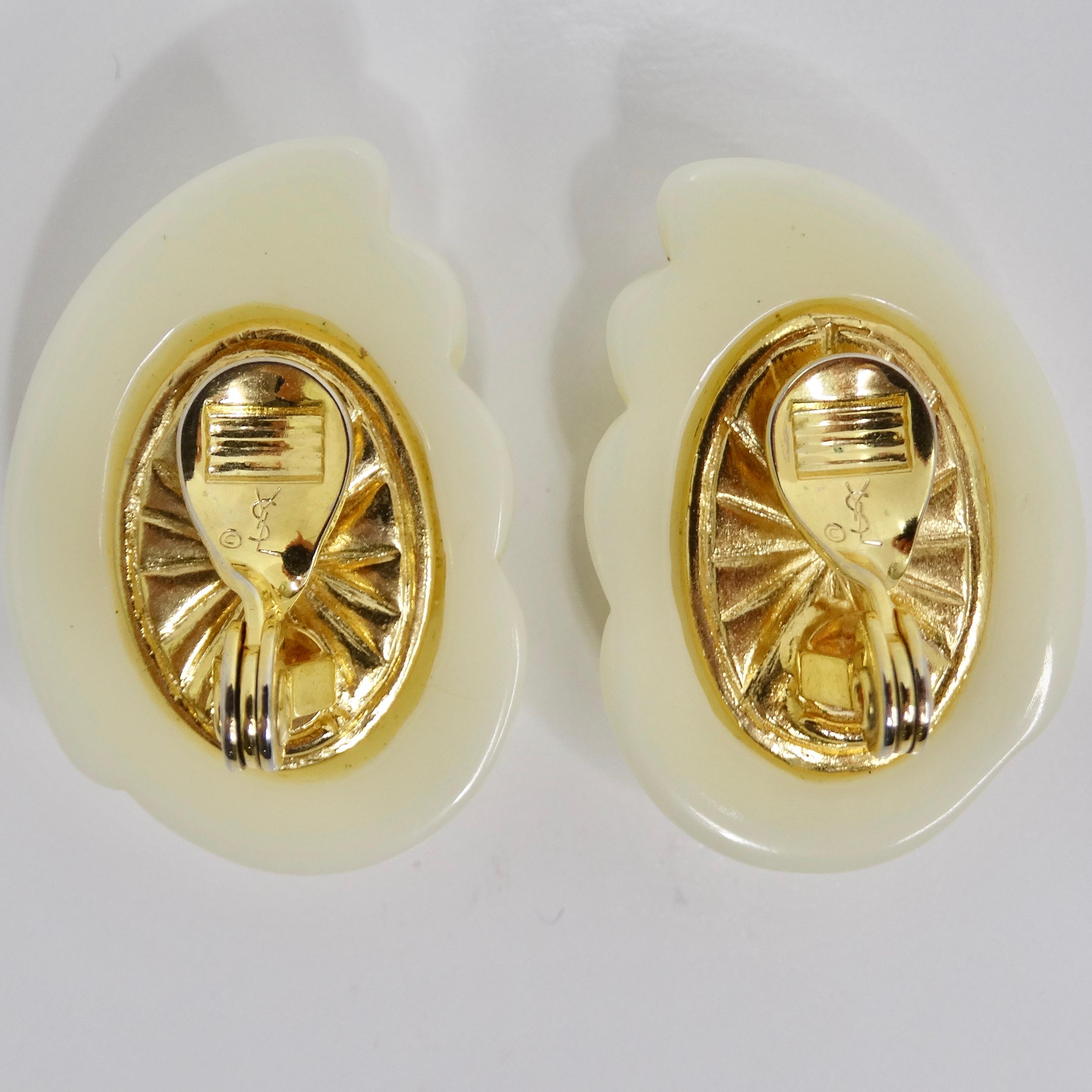 Women's or Men's Yves Saint Laurent 1980s Resin Shell Earrings For Sale