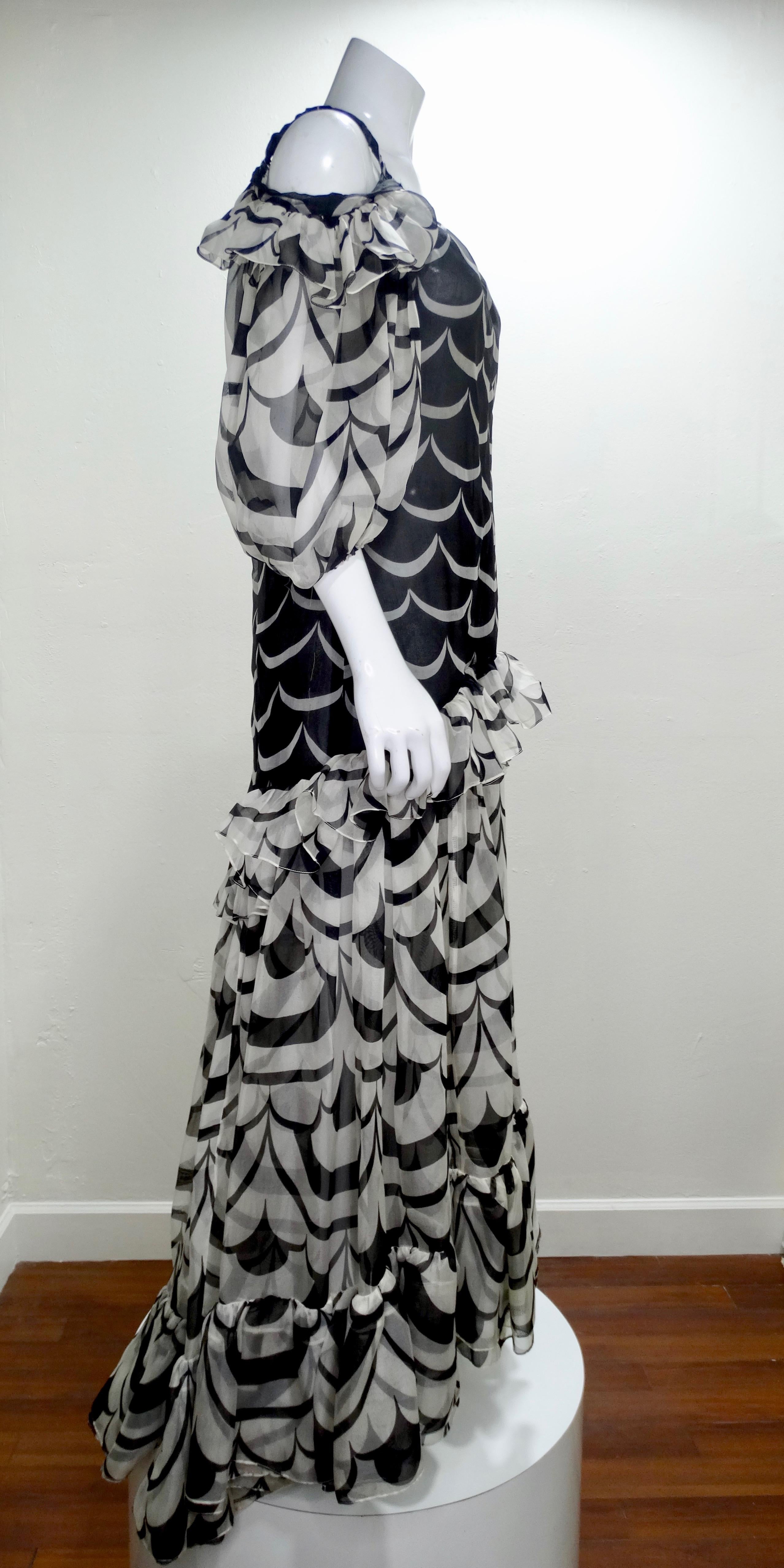 Gray Yves Saint Laurent 1980s Ruffled Organza Dress
