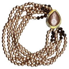 Yves Saint Laurent 1980s Six Stand Blush Baroque Pearl & Crystal Necklace