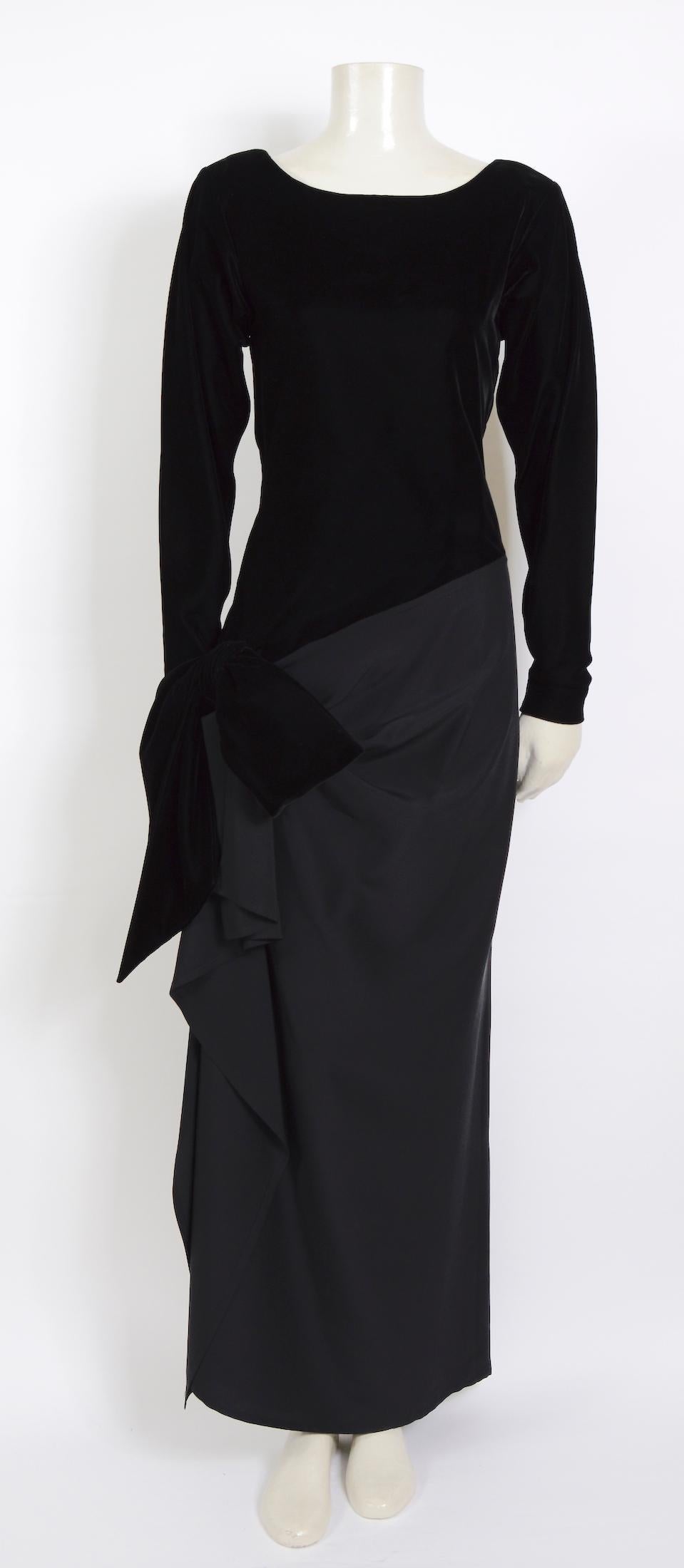 An amazing and rare vintage women's long sleeve velvet and silk evening dress from the 80s by Yves Saint Laurent for the iconic 