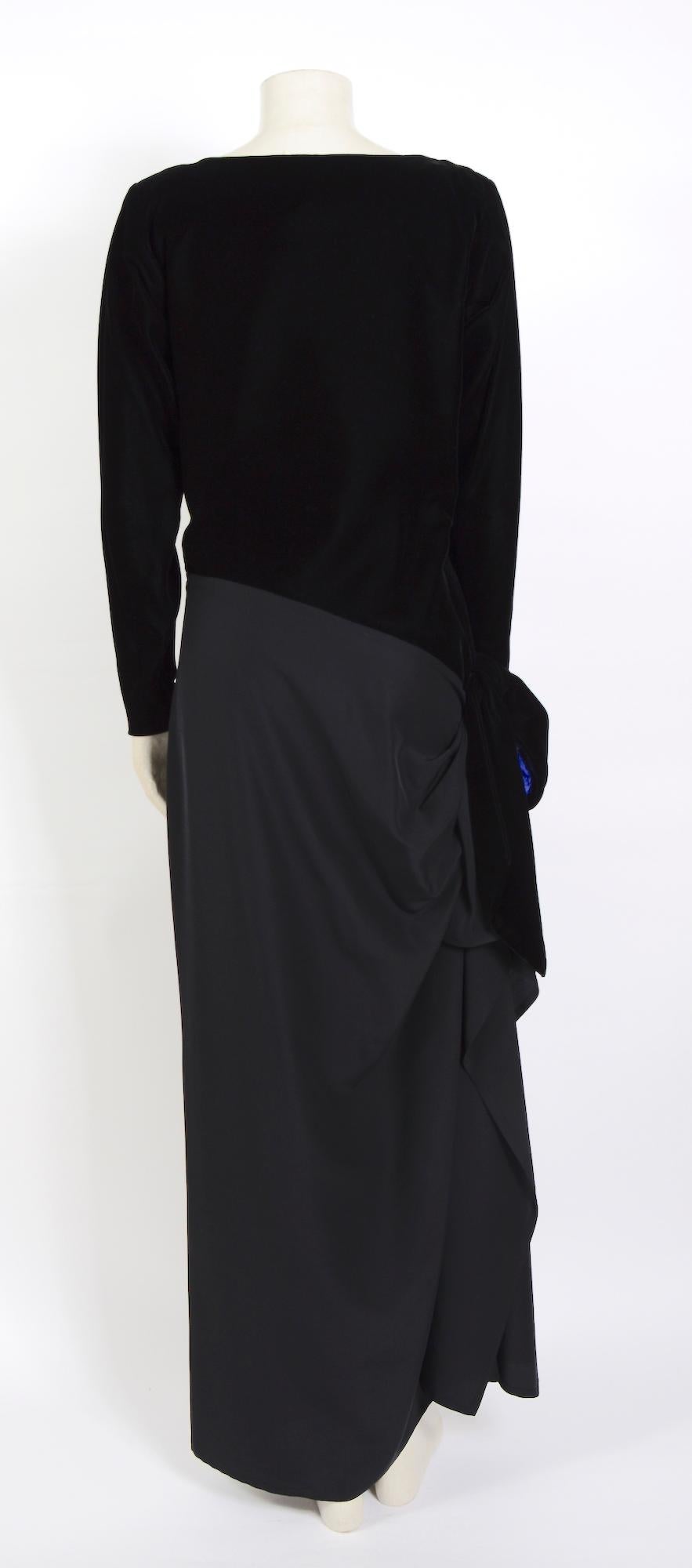 Women's Yves Saint Laurent documented 1980s vintage black velvet and silk dress