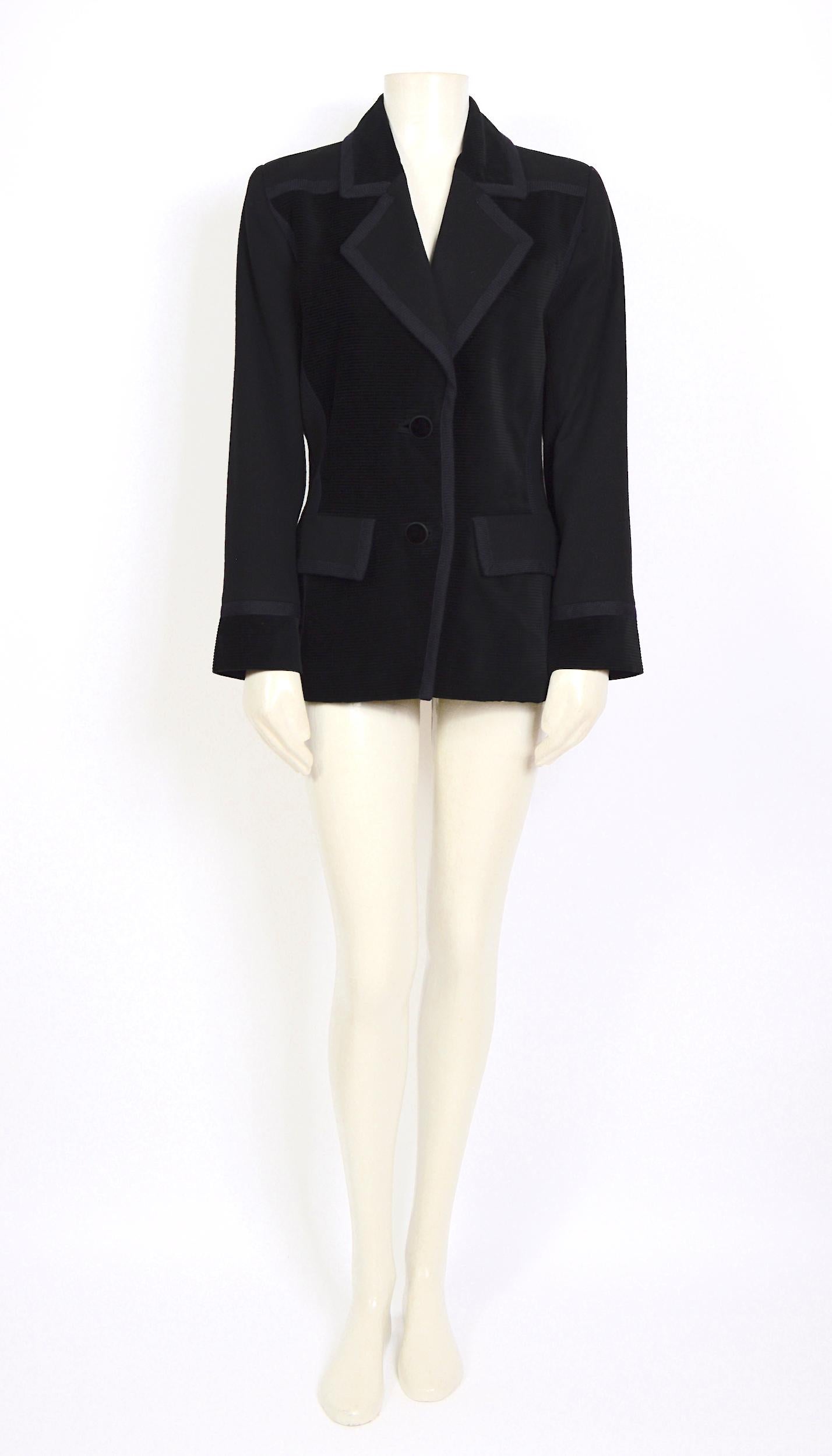 Black Yves Saint Laurent 1980s vintage black wool and velvet jacket