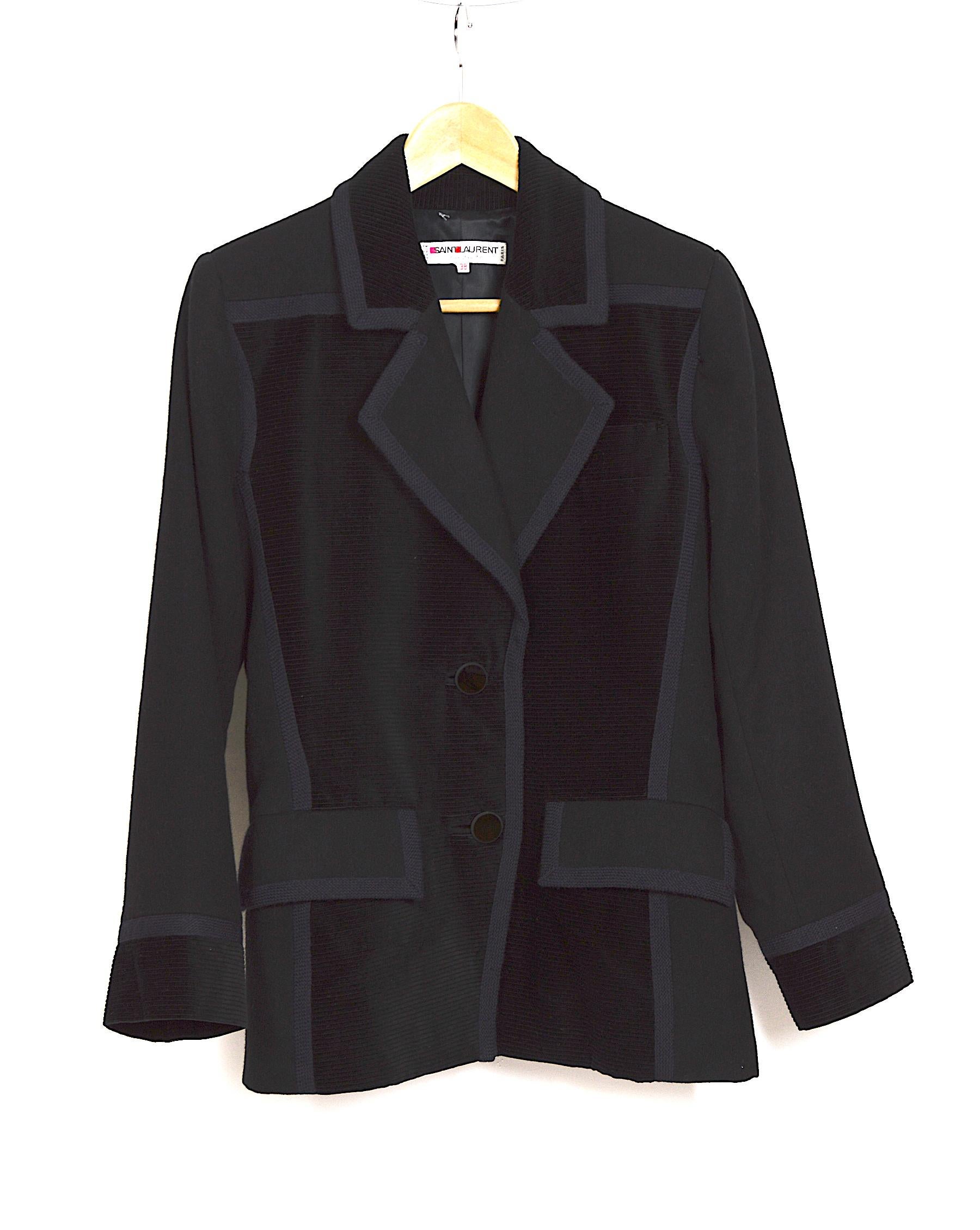 Yves Saint Laurent 1980s vintage black wool and velvet jacket 1