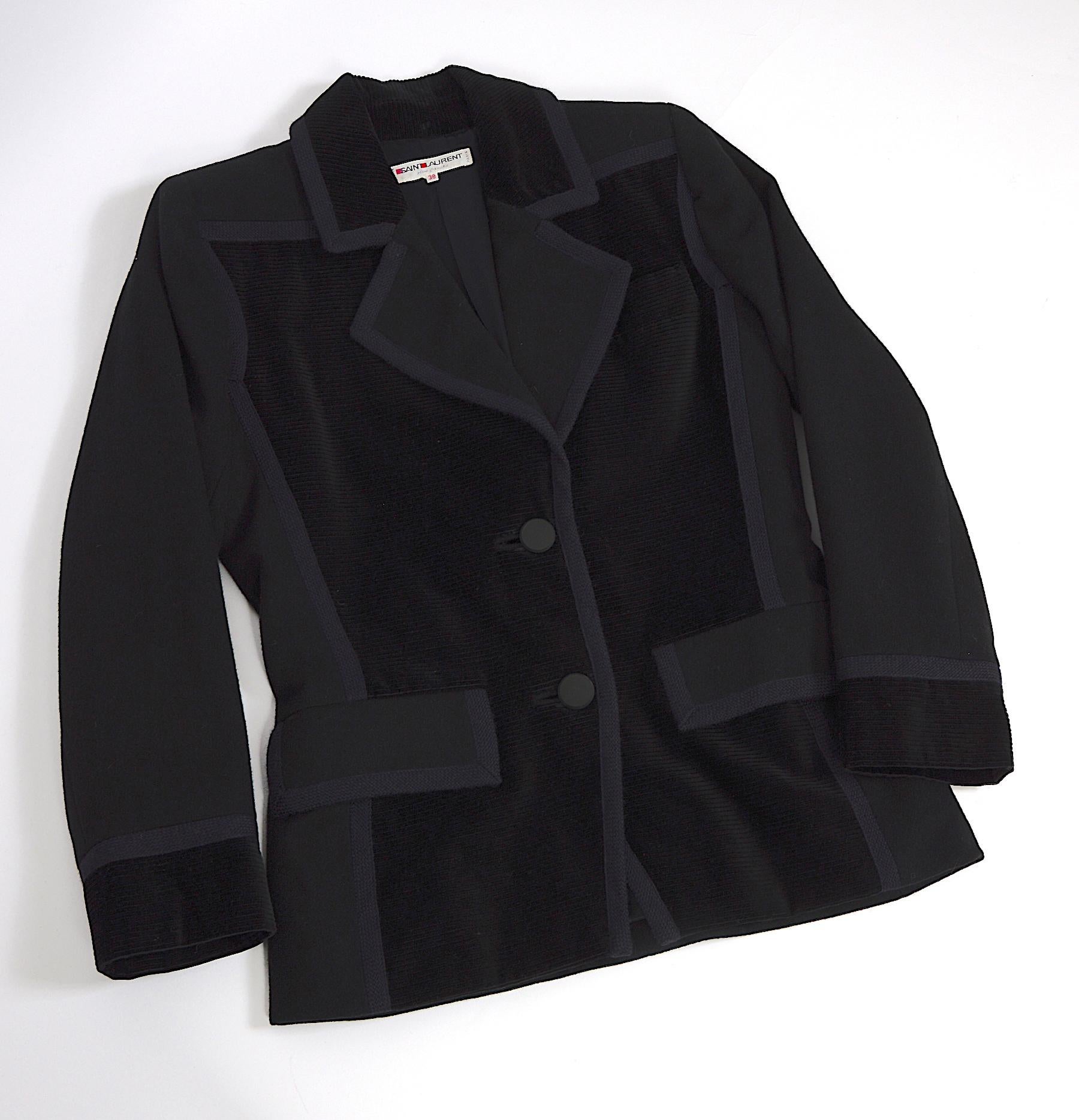 Yves Saint Laurent 1980s vintage black wool and velvet jacket 3