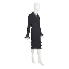 Yves Saint Laurent 1980s Vintage Cloqué Stretch Dress with Tulle Edges & Bolero