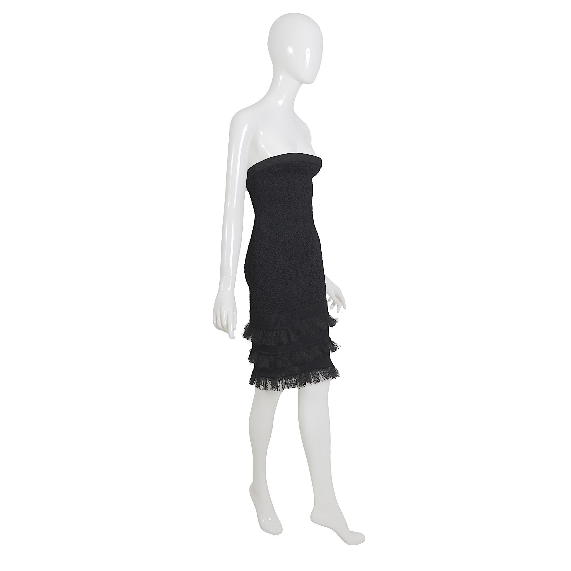Yves Saint Laurent Vestido elástico de cloqué vintage de los años 80 con bordes de tul y bolero Negro en venta