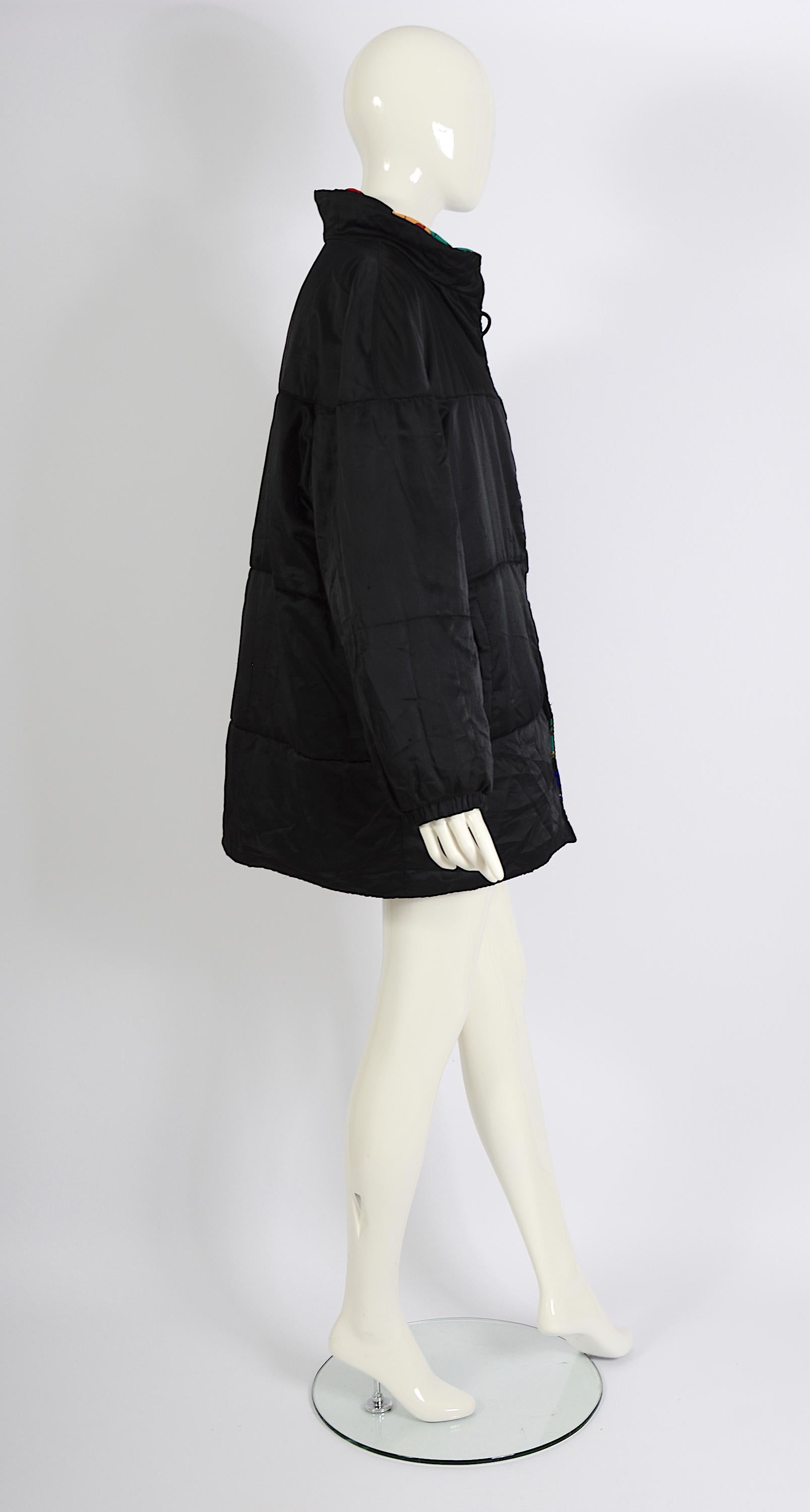 Yves Saint Laurent 1980s Vintage Signed Love Cards Print Reversible Puffer Coat For Sale 5