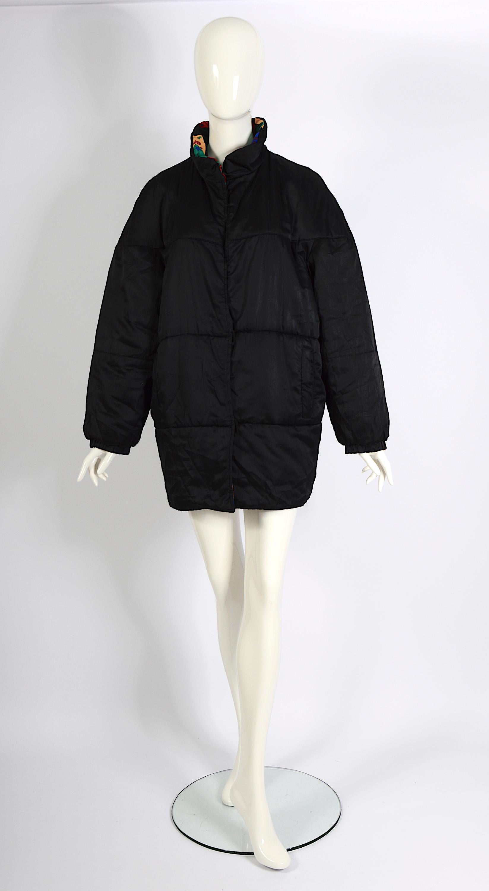Women's or Men's Yves Saint Laurent 1980s Vintage Signed Love Cards Print Reversible Puffer Coat For Sale
