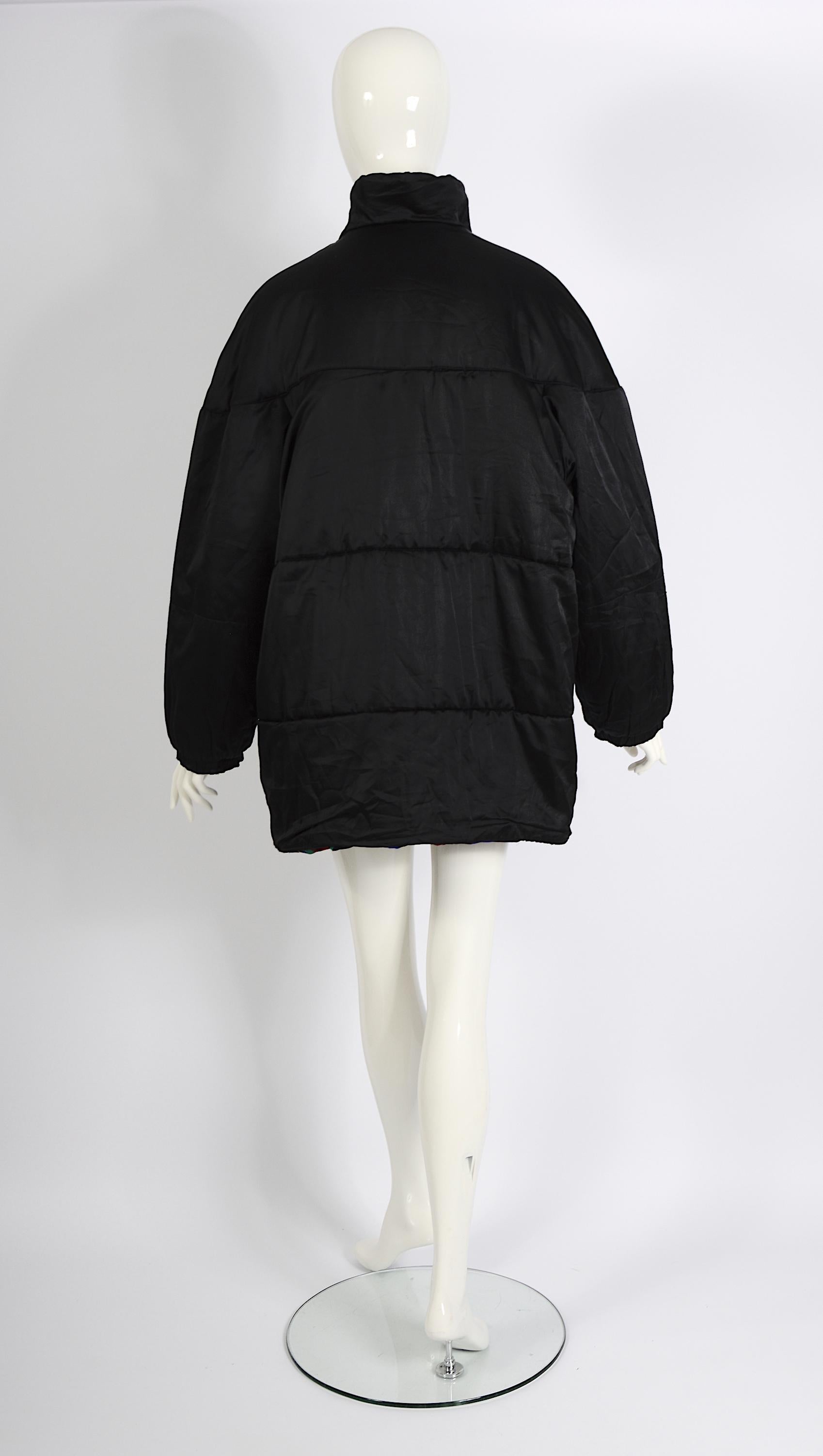 Yves Saint Laurent 1980s Vintage Signed Love Cards Print Reversible Puffer Coat For Sale 4