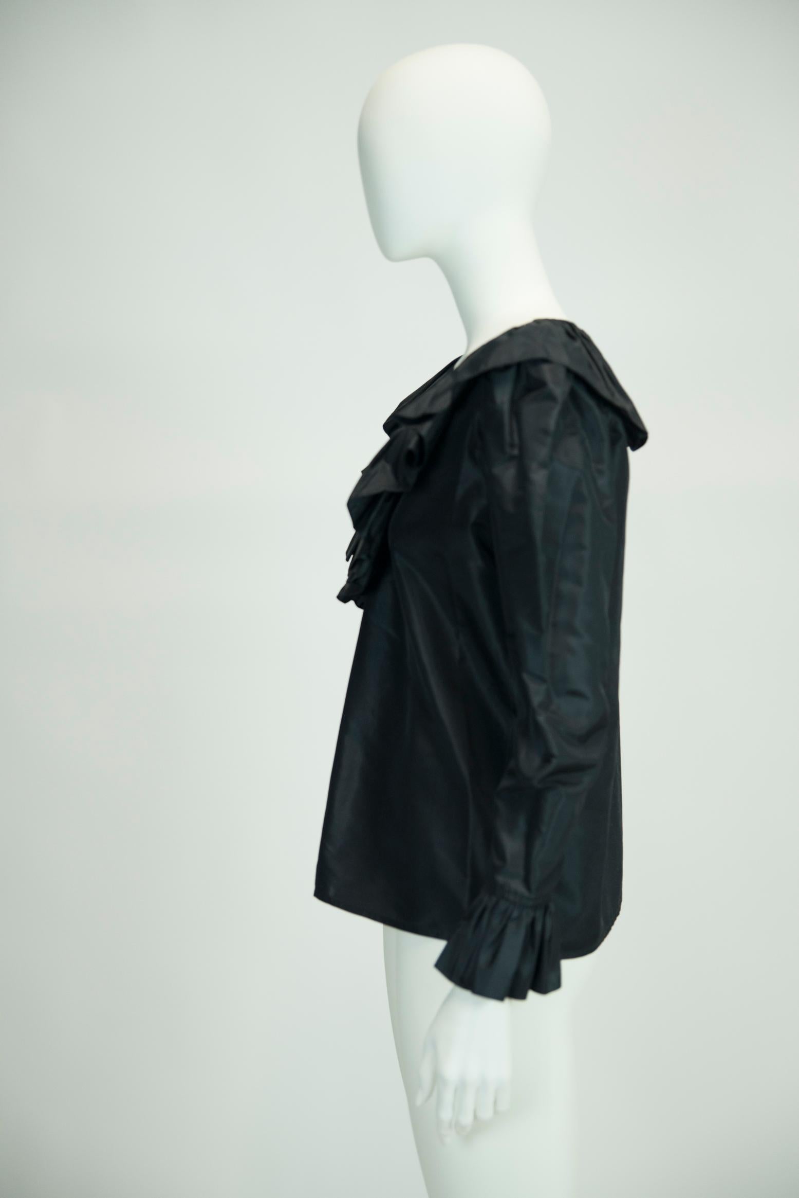 Yves Saint Laurent 1982-1983 AD Campaign Ruffled Silk-Taffeta Top Blouse For Sale 5