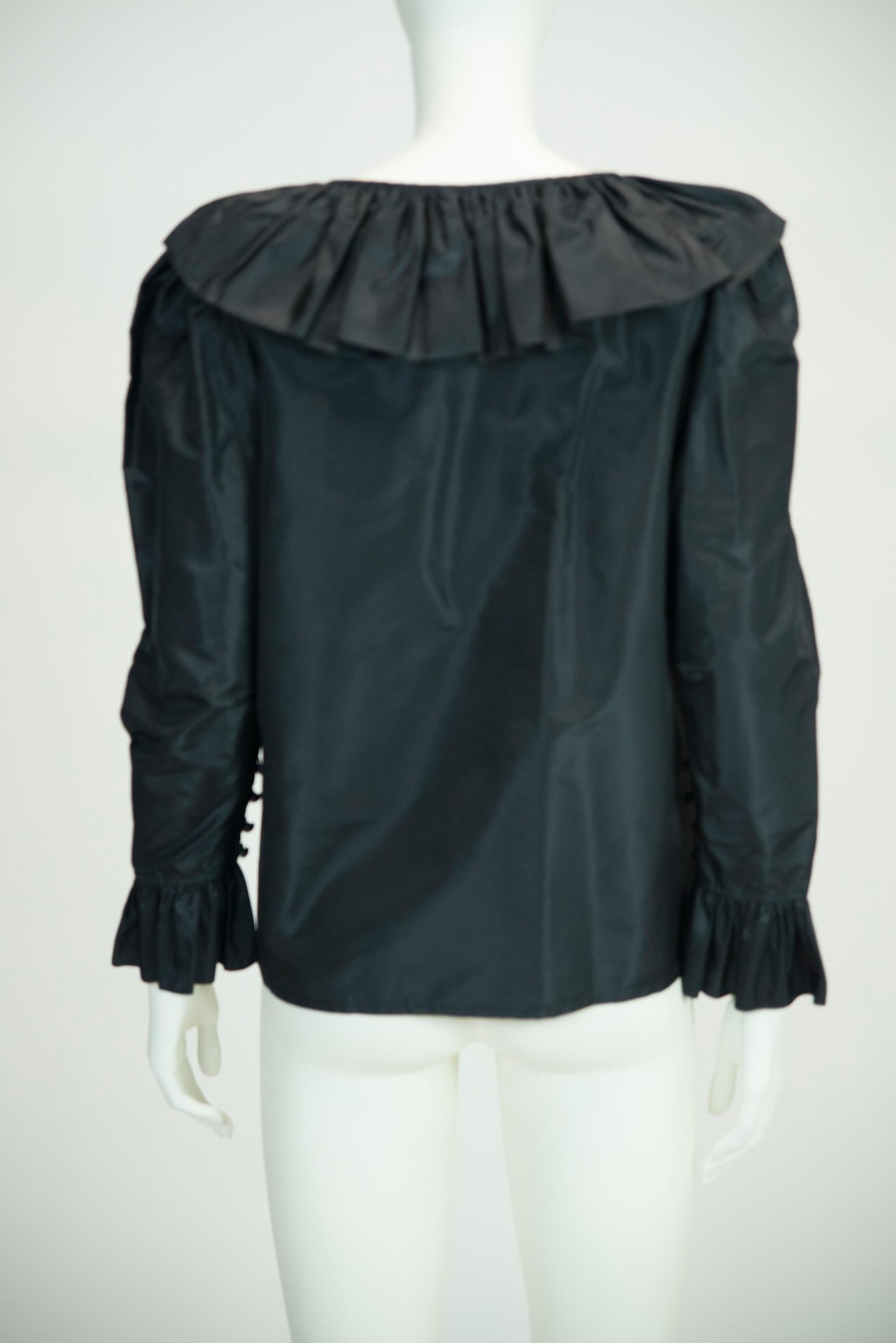 Yves Saint Laurent 1982-1983 AD Campaign Ruffled Silk-Taffeta Top Blouse For Sale 7