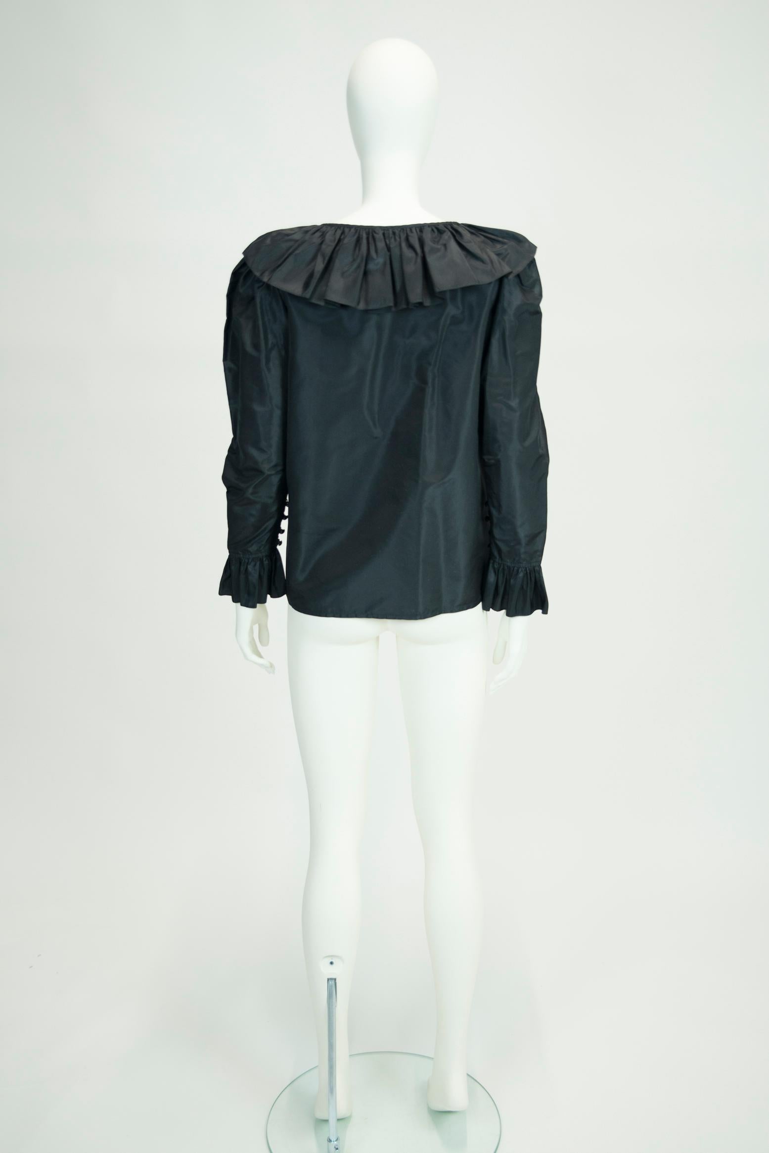 Yves Saint Laurent 1982-1983 AD Campaign Ruffled Silk-Taffeta Top Blouse For Sale 8