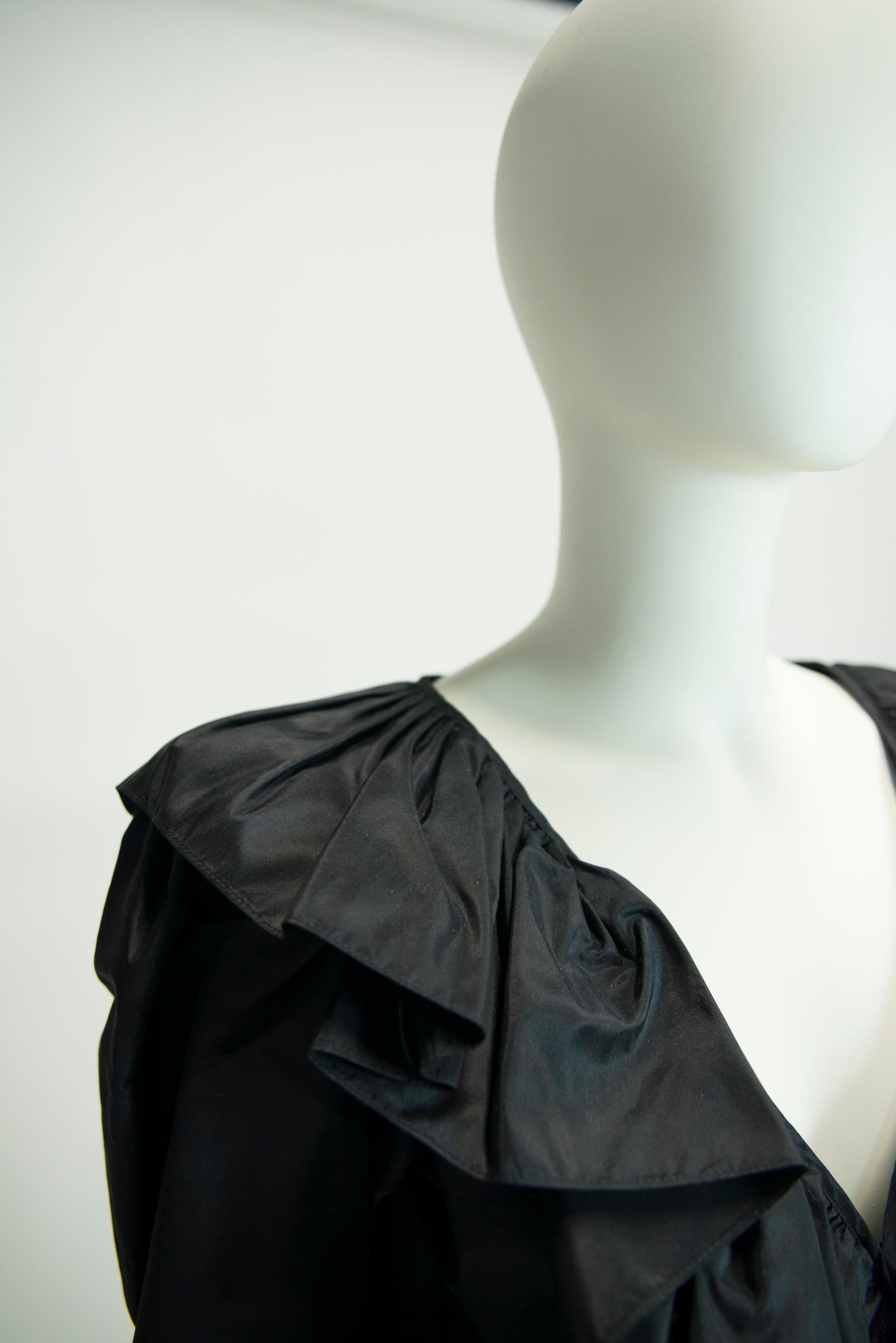 Yves Saint Laurent 1982-1983 AD Campaign Ruffled Silk-Taffeta Top Blouse For Sale 9