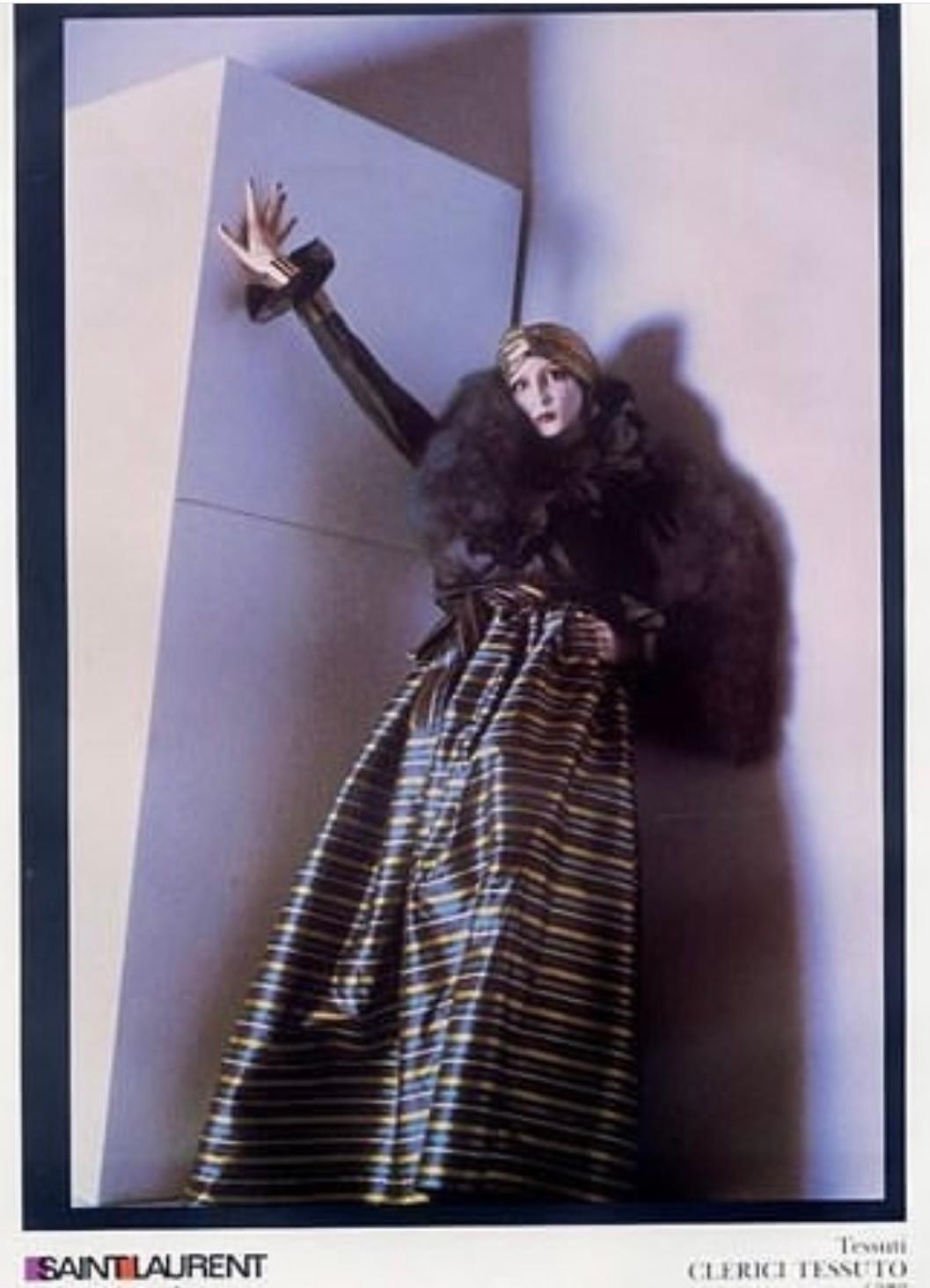 Black Yves Saint Laurent 1982-1983 AD Campaign Ruffled Silk-Taffeta Top Blouse For Sale