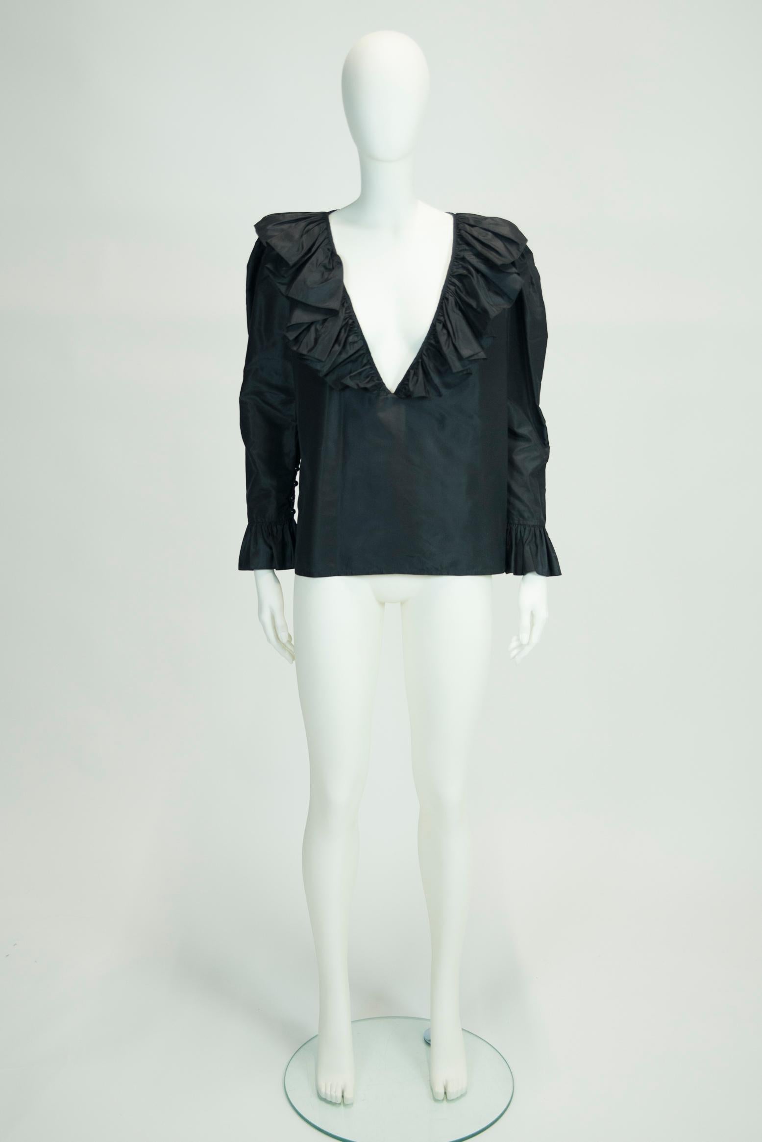 Women's Yves Saint Laurent 1982-1983 AD Campaign Ruffled Silk-Taffeta Top Blouse For Sale