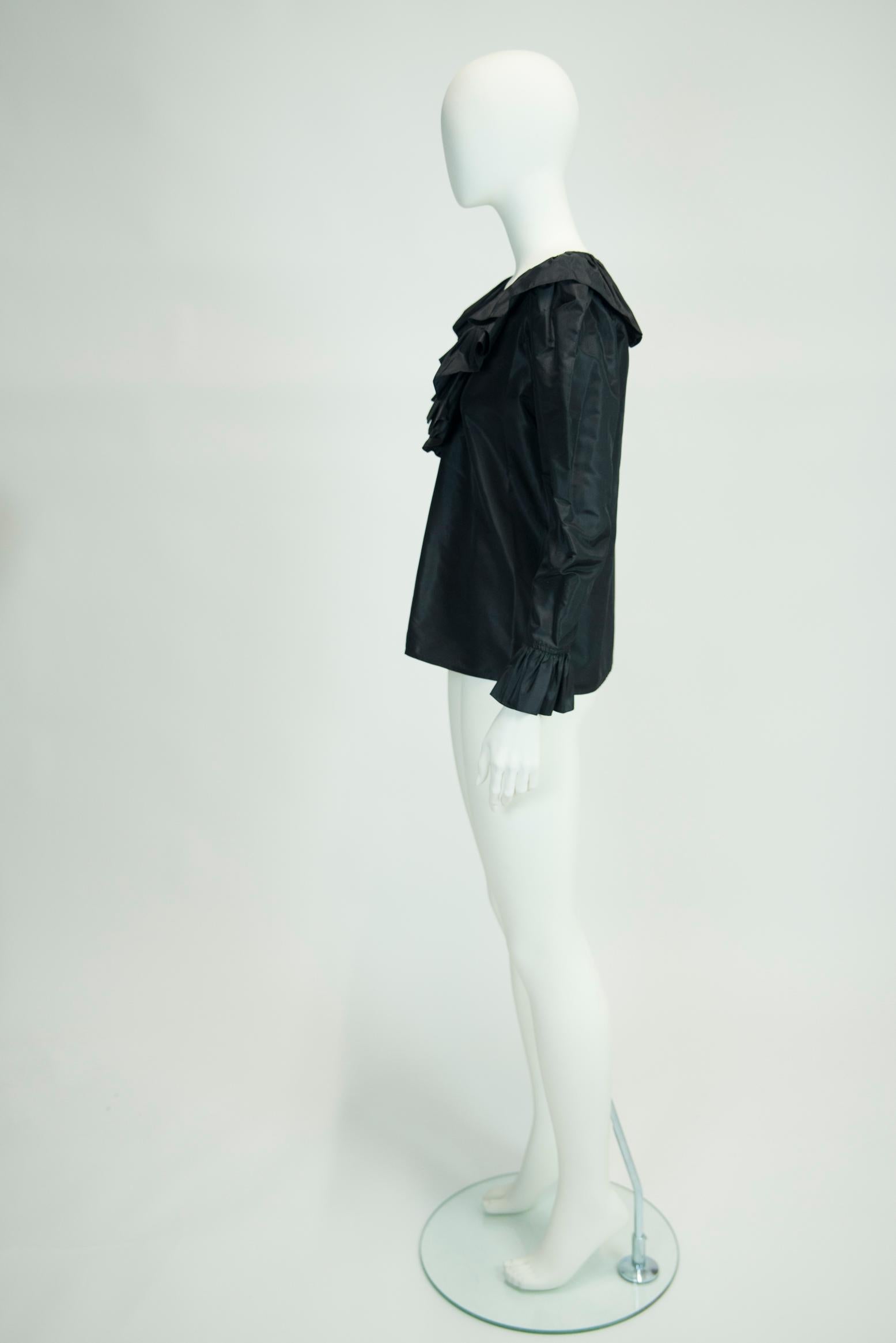 Yves Saint Laurent 1982-1983 AD Campaign Ruffled Silk-Taffeta Top Blouse For Sale 4