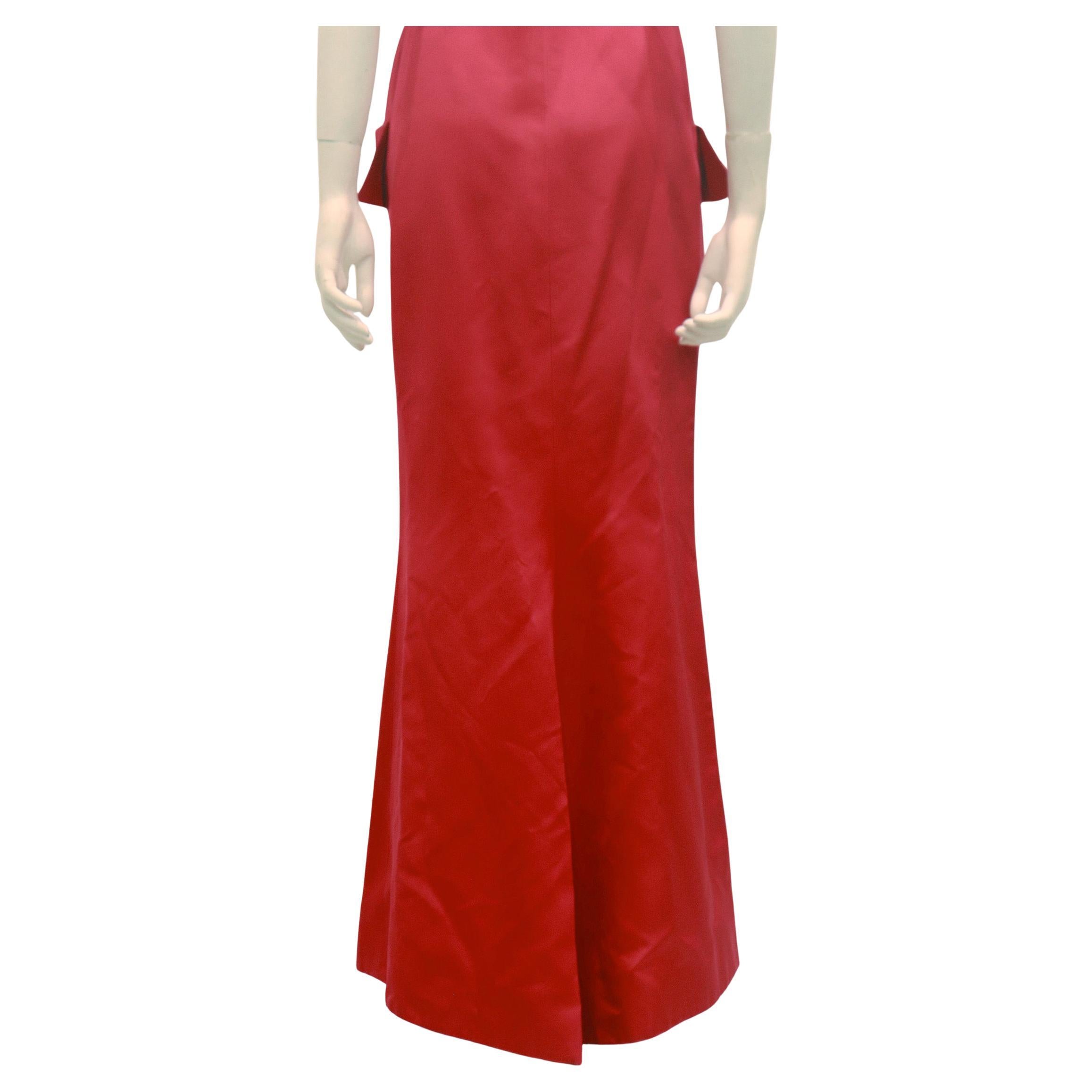YVES SAINT LAURENT 1983 Red Strapless Button Front Evening Gown with Pockets 7