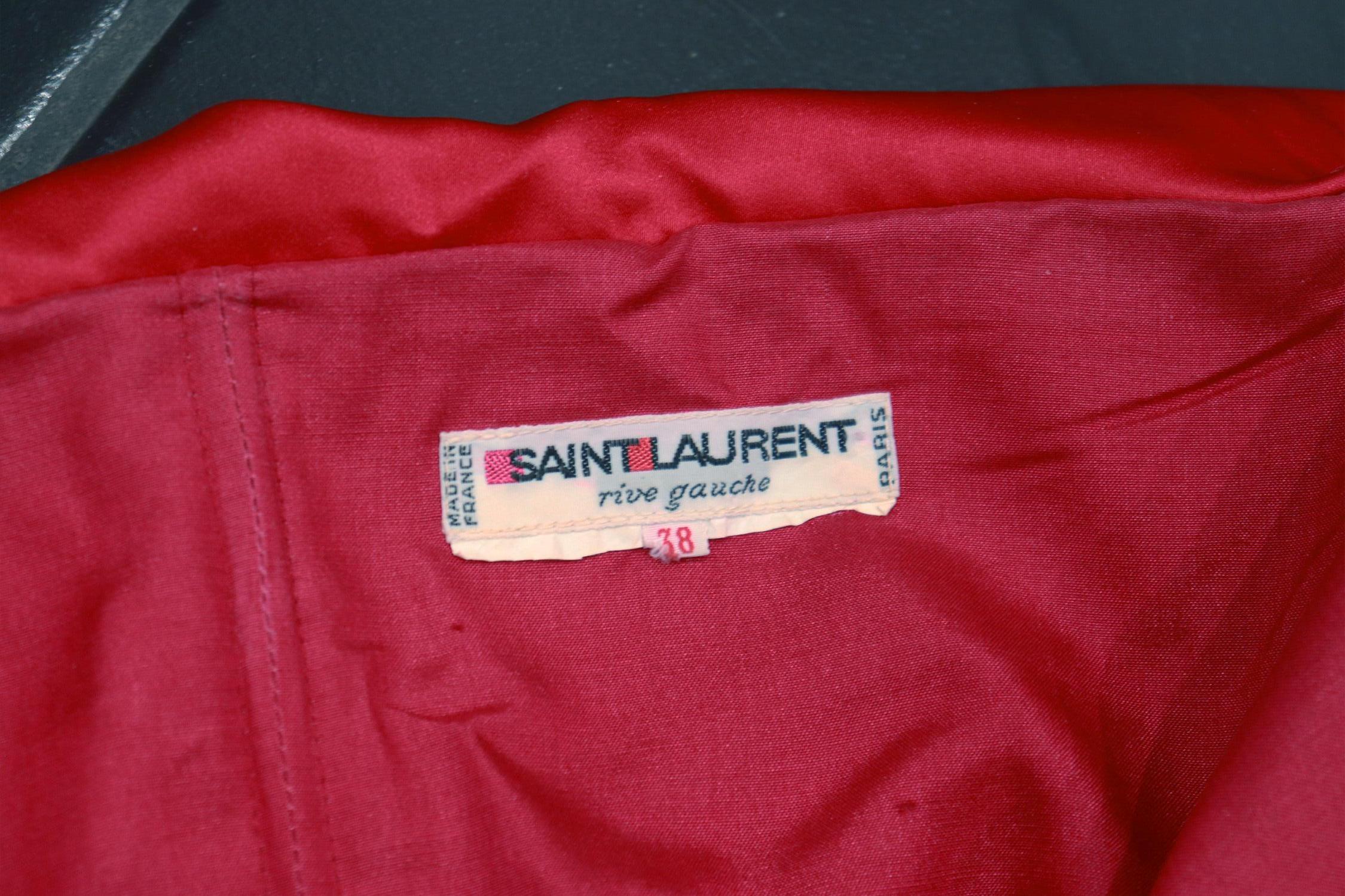 YVES SAINT LAURENT 1983 Red Strapless Button Front Evening Gown with Pockets 11