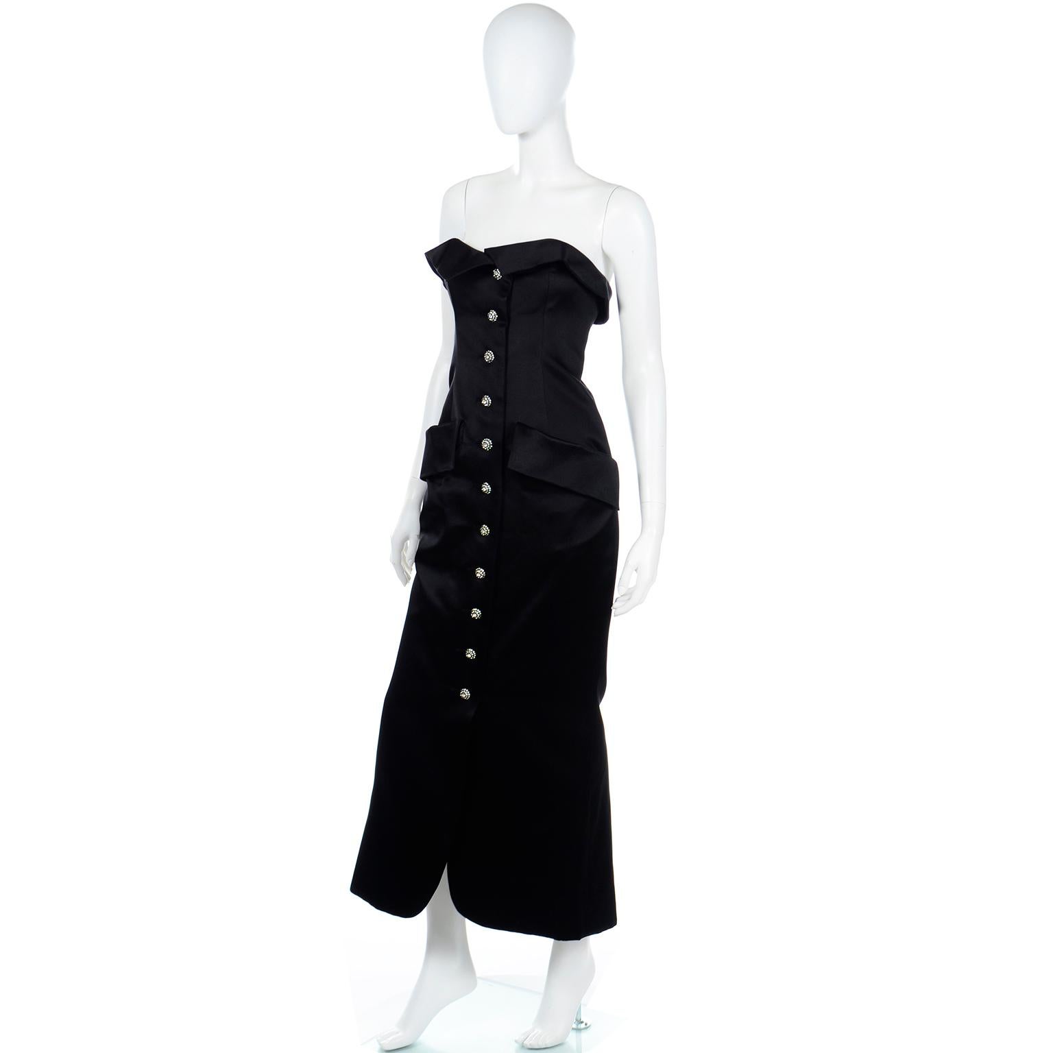 Yves Saint Laurent 1985 Vintage Black Strapless Runway Evening Gown In Excellent Condition For Sale In Portland, OR