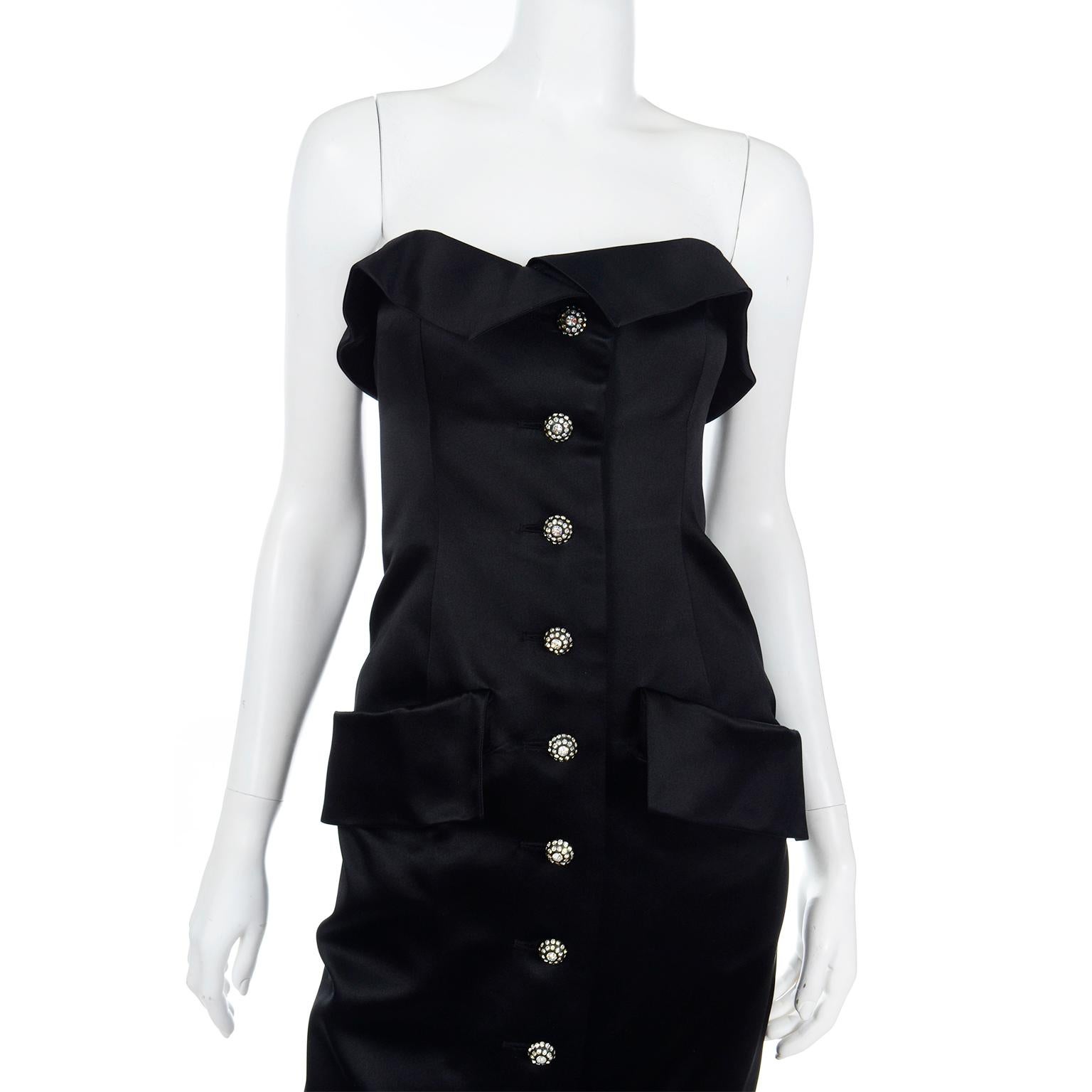 Yves Saint Laurent 1985 Vintage Black Strapless Runway Evening Gown For Sale 2