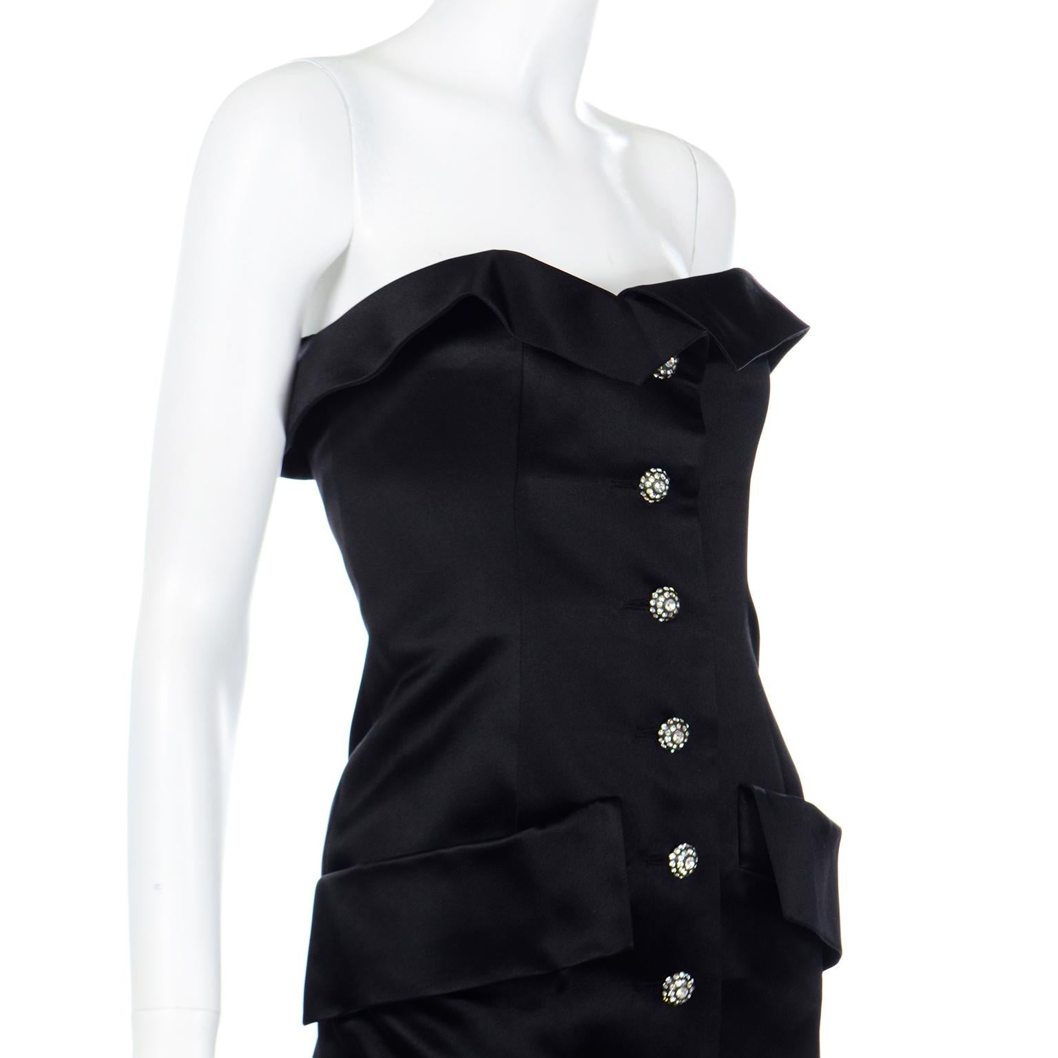 Yves Saint Laurent 1985 Vintage Black Strapless Runway Evening Gown For Sale 3