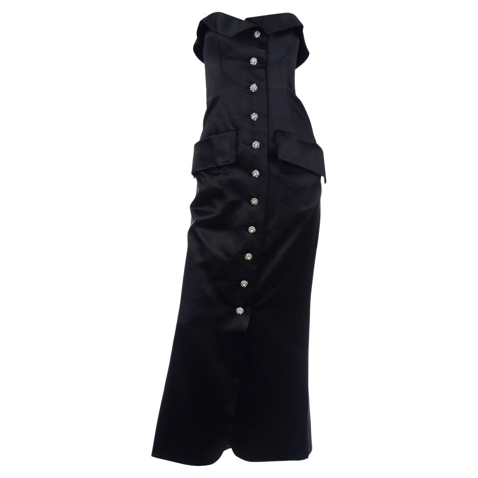 Yves Saint Laurent 1985 Vintage Black Strapless Runway Evening Gown For Sale