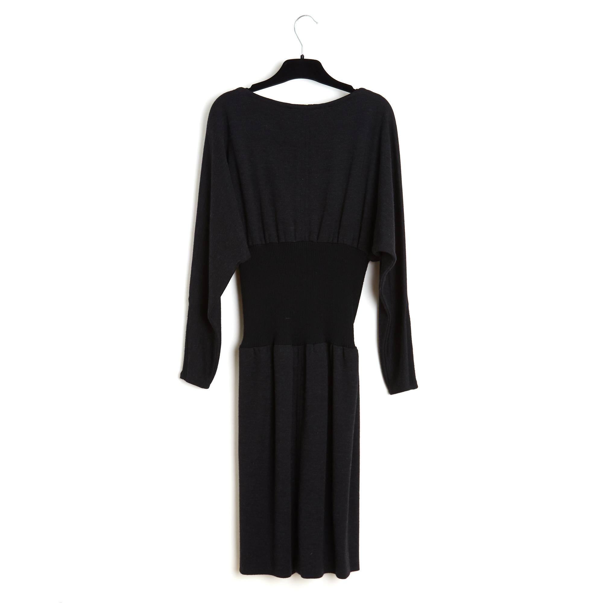 Donna Yves Saint Laurent 1985s Robe FR40 Grigio Scuro in maglia di lana, abito perfetto UK12 US10 in vendita