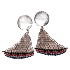 Yves Saint Laurent 1988 Silver Crystal Sailboat Clip-On Earrings, Rare