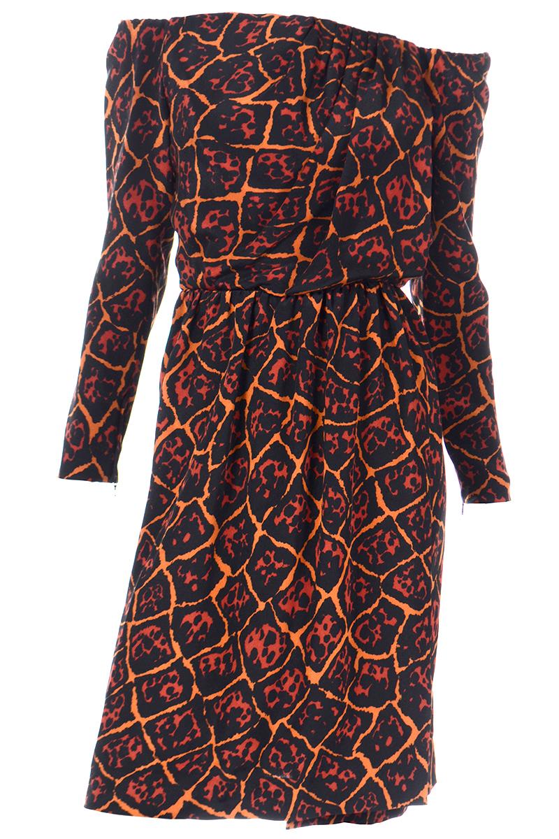 Yves Saint Laurent 1989 Brown & Orange Animal Print Runway Dress Documented  For Sale 5