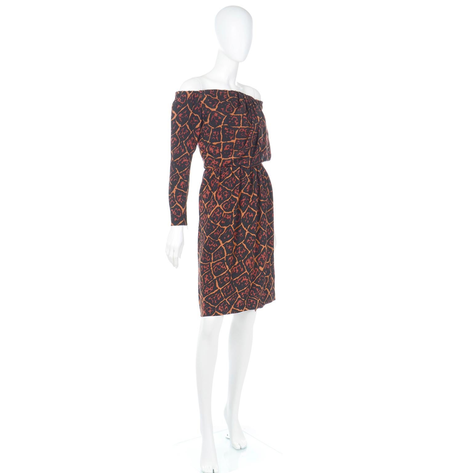 Women's Yves Saint Laurent 1989 Brown & Orange Animal Print Runway Dress Documented  For Sale