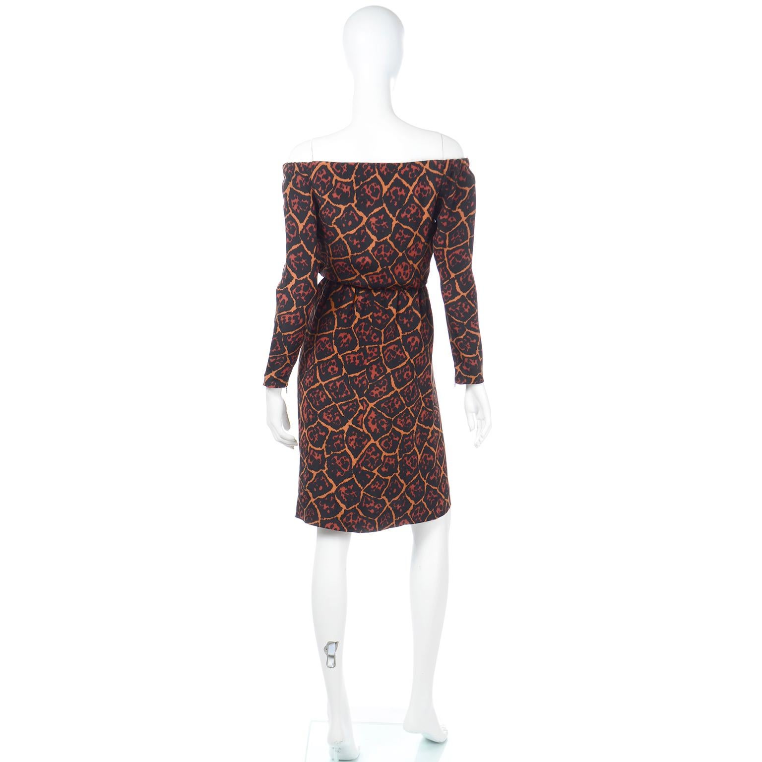 Yves Saint Laurent 1989 Brown & Orange Animal Print Runway Dress Documented  For Sale 1