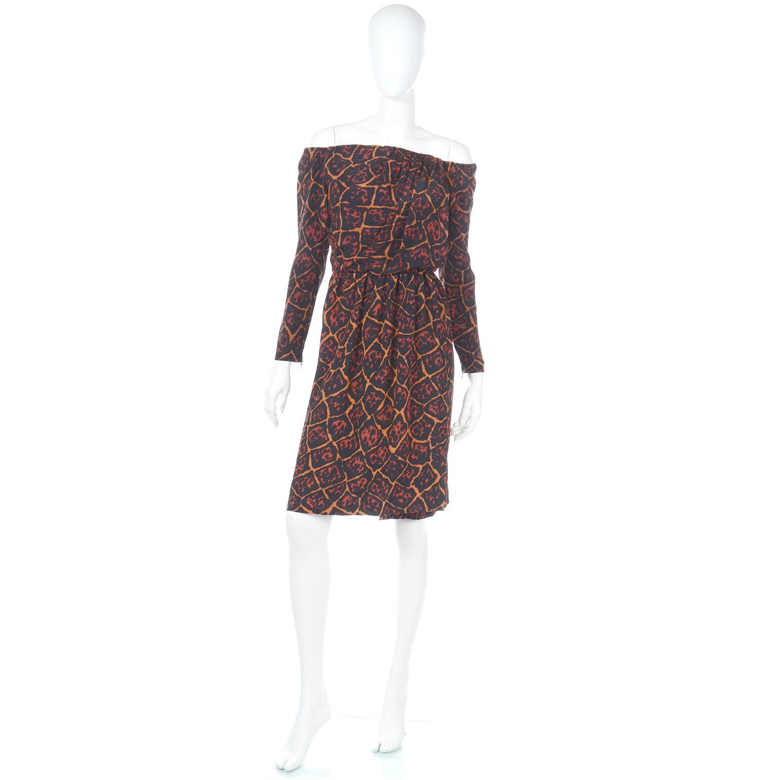 Yves Saint Laurent 1989 Brown & Orange Animal Print Runway Dress Documented  For Sale 3