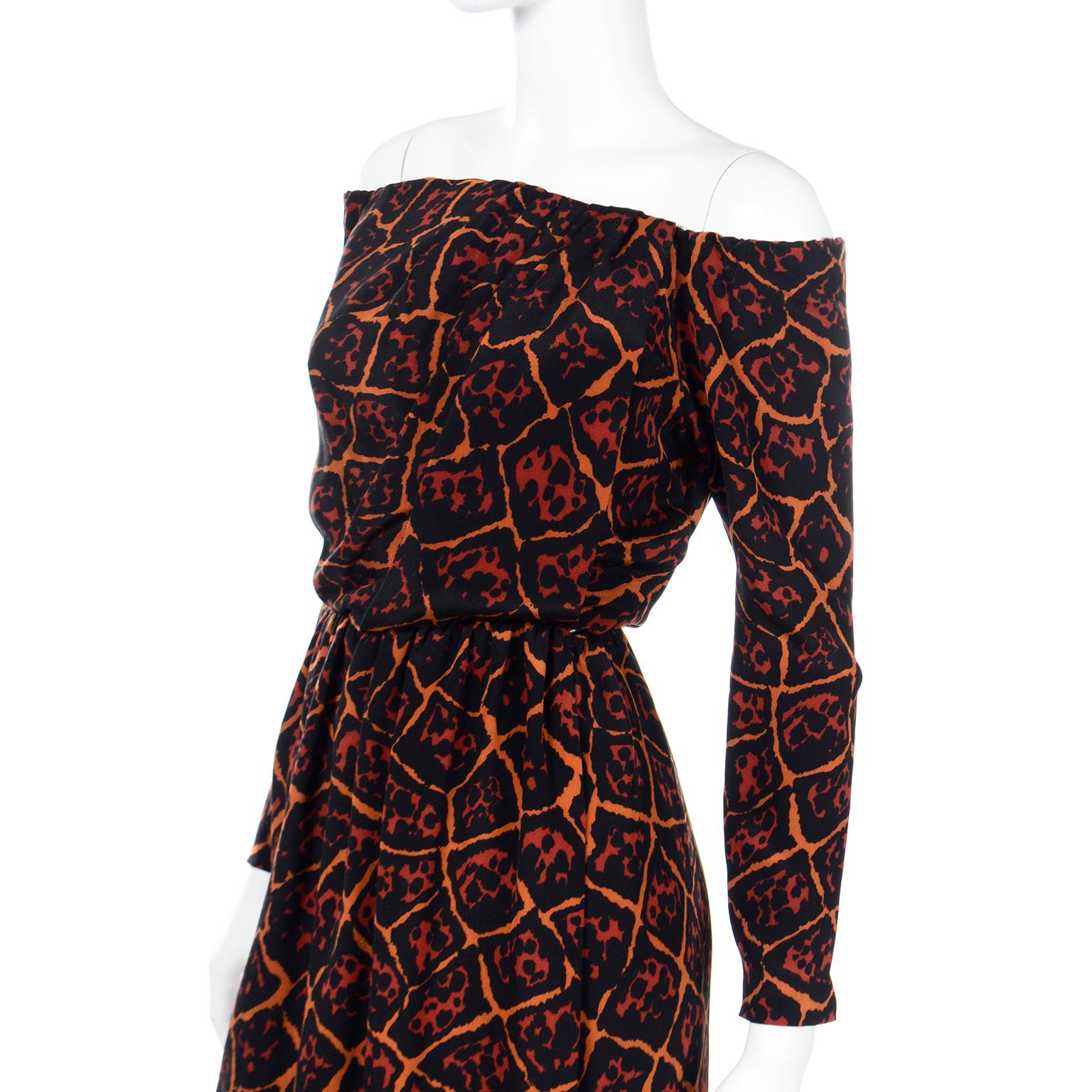Yves Saint Laurent 1989 Brown & Orange Animal Print Runway Dress Documented  For Sale 4