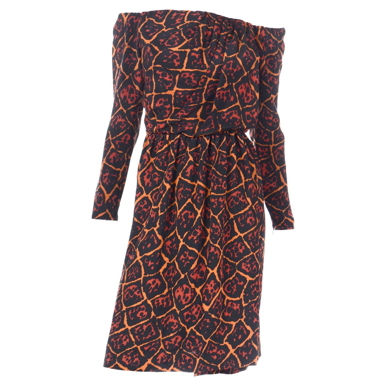 Yves Saint Laurent 1989 Brown & Orange Animal Print Runway Dress Documented (en anglais) 