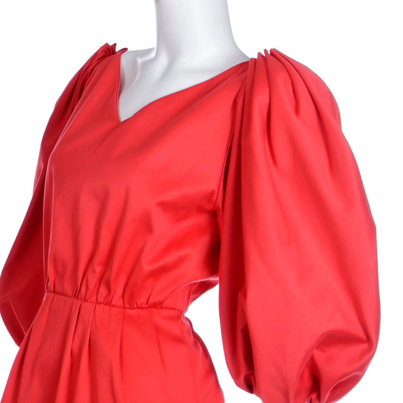 Yves Saint Laurent 1989 Vintage Red Runway Dress with Puff Statement Sleeves 6