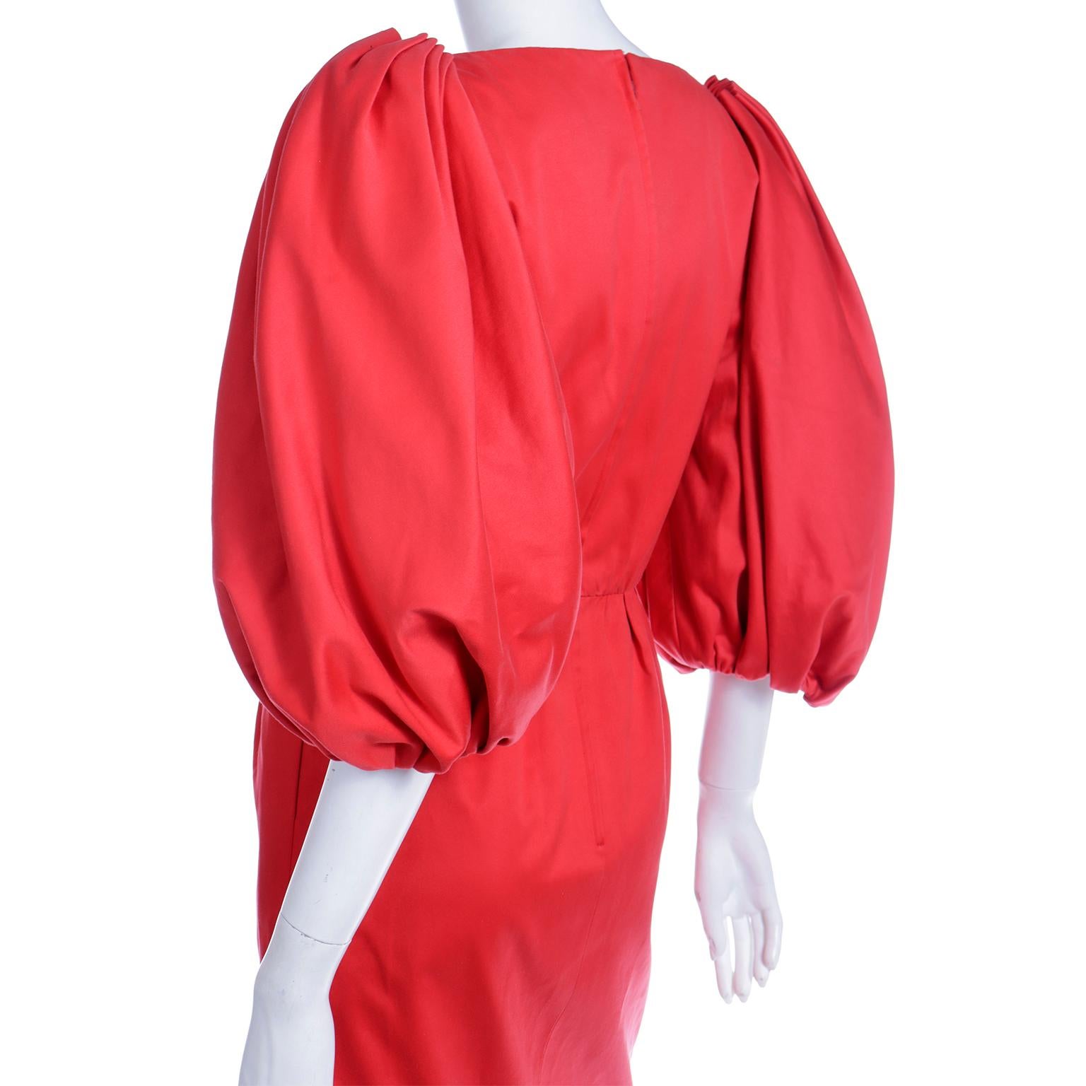 Yves Saint Laurent 1989 Vintage Red Runway Dress with Puff Statement Sleeves 7